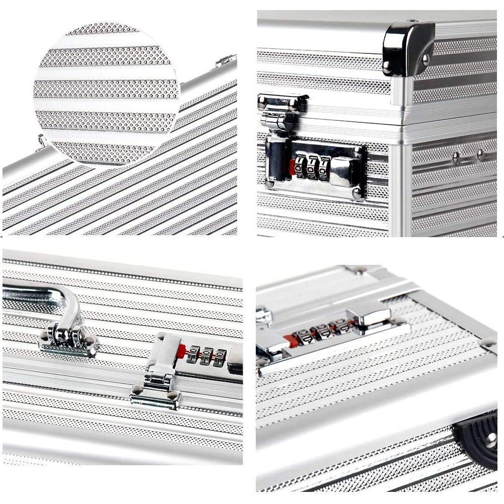 Barber Toolbox Clipper walizka do przechowywania aluminiowa walizka lotnicza skrzynka narzędziowa organizer na narzędzia zamykane pudełko do przechowywania, 2 zamki szyfrowe, srebrna, 38 x 28
