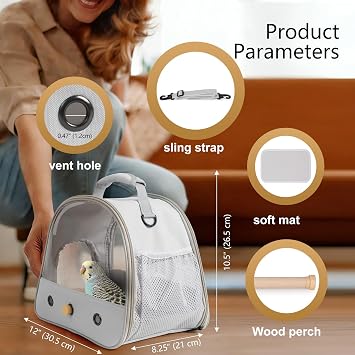 Bird Travel Carrier, Portable Bird Cage Bag for Parrot Parakeet Budgie Small Birds with Soft Mat and Wooden Perch