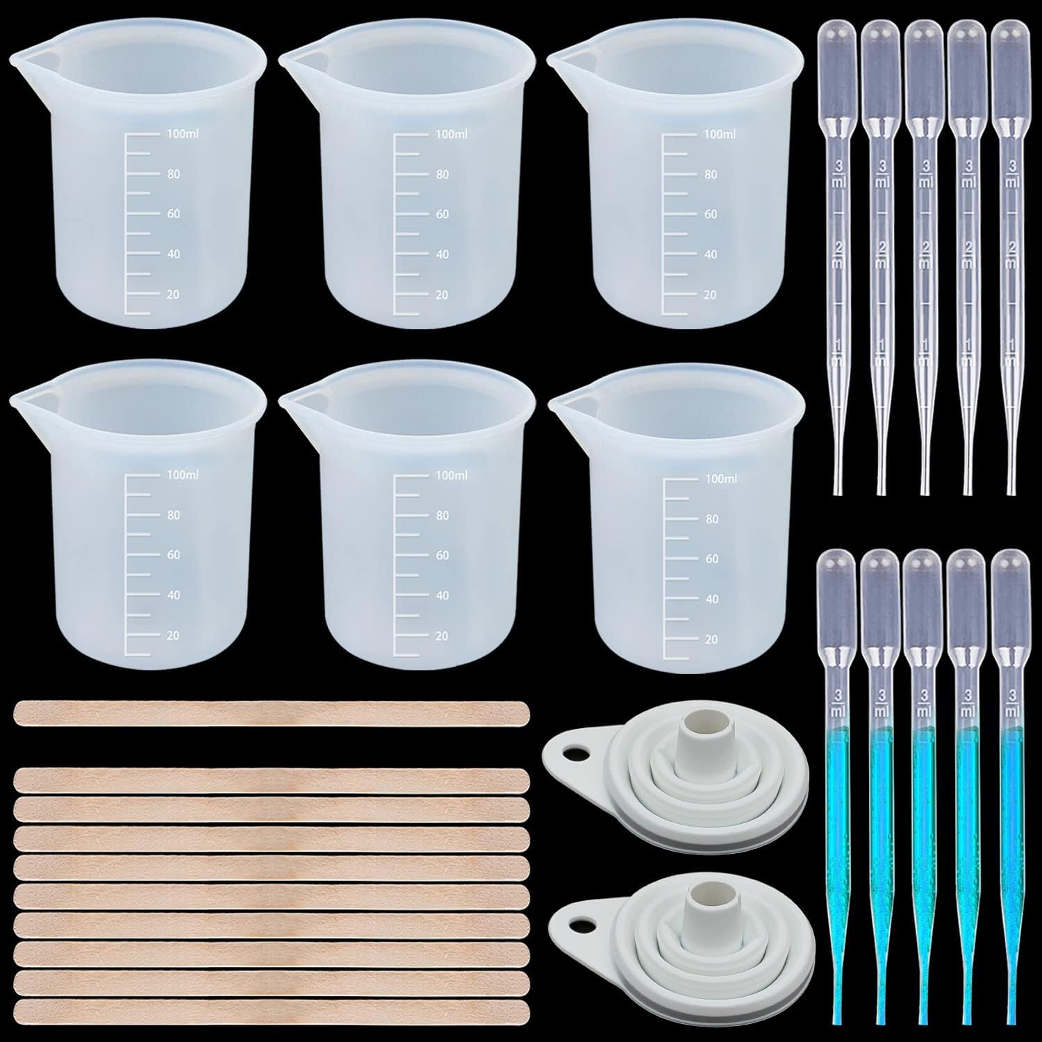 Set Misurini In Silicone Per Resina - 250 Ml + 4 Tazze 100 Ml Con Accessori Per Artigianato - Foto 7