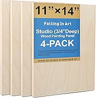 Falling in Art 11x14 Birch Wood Canvas Panels 4-Pack, 3/4" Deep Cradle Boards for Acrylic Pouring, Painting, Crafts & Mixed Media