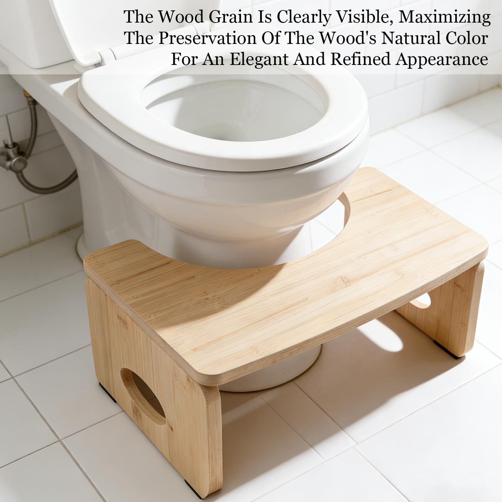 FlexStep Klapp-Toilettenhocker 18 cm | 150 kg FSC-Bambus | 6 cm flach gefaltet | Anti-Rutsch-Pads & Griffloch | Platzsparender WC-Hocker – Caramel Beige