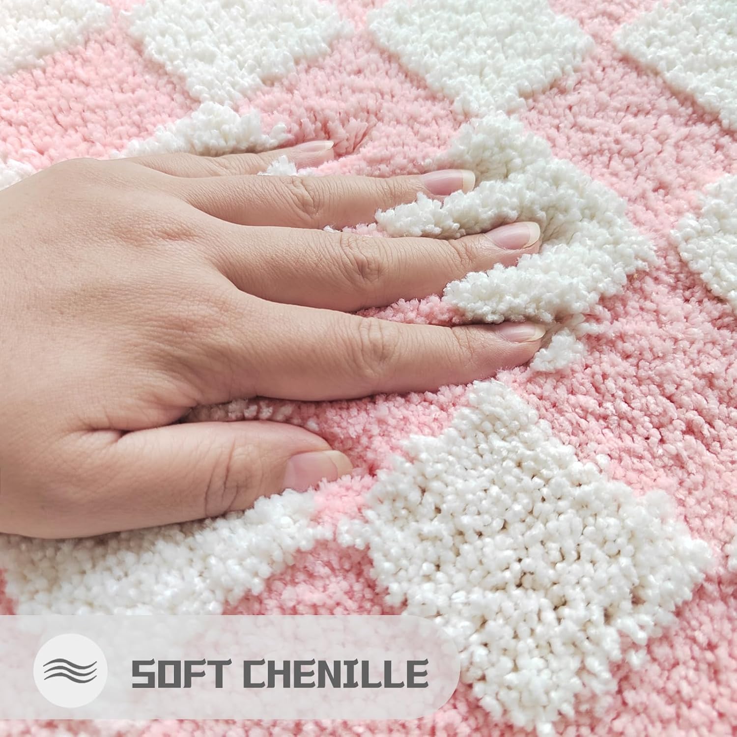 Pink Bathroom Runner Rug Cute Checkered Bath Mat for Bathroom Soft Super Absorbent Non Slip TPR Backing, Quick Drying, Machine Washable Bath Mats for Floor, Shower Sink,47" x 20"