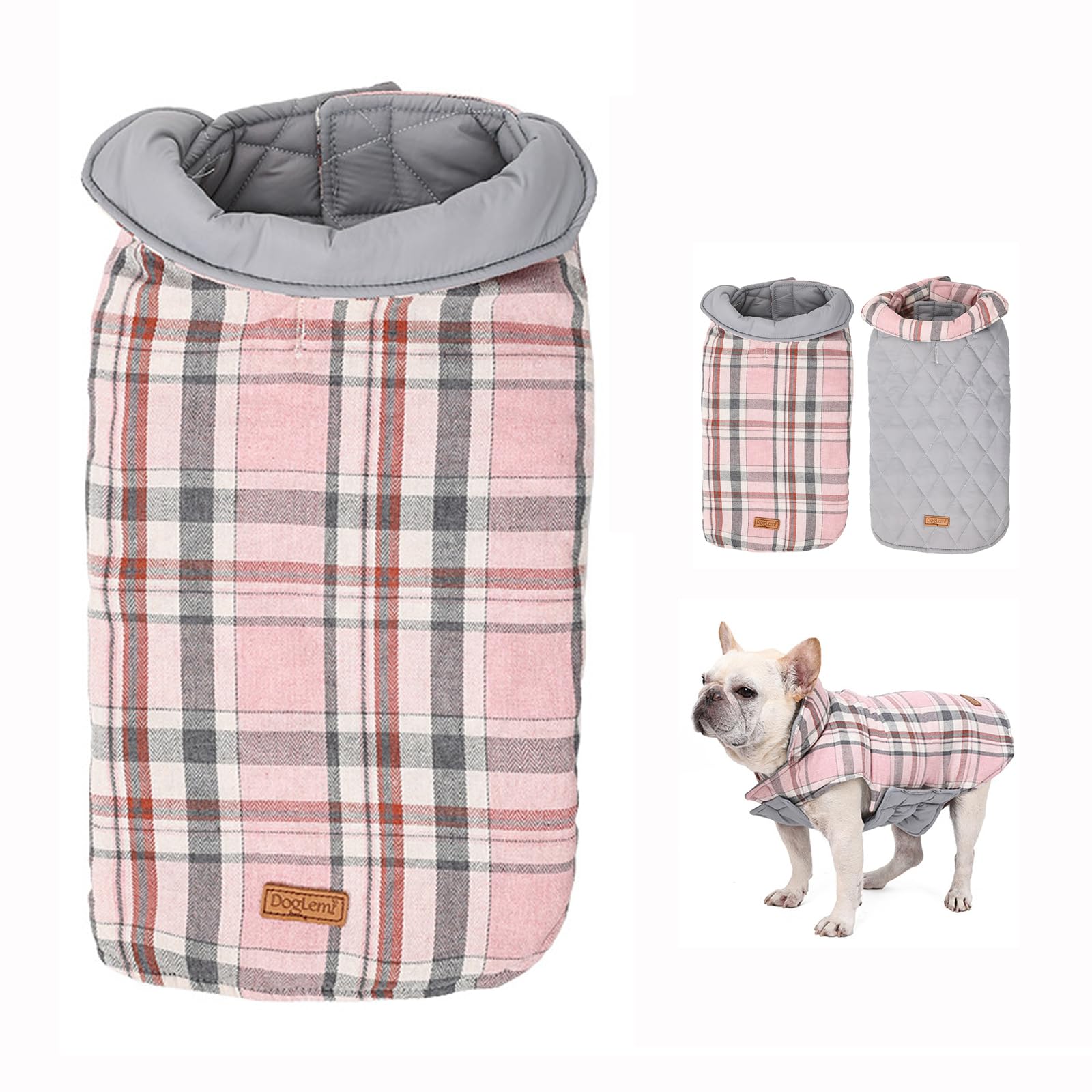 Dinhala Warm Dog Coat, Cold-Resistant Dog Clothes Reversible Two-Sided Pet Puppy Vest Windproof Pet Jacket Suitable for Medium & Large Dogs