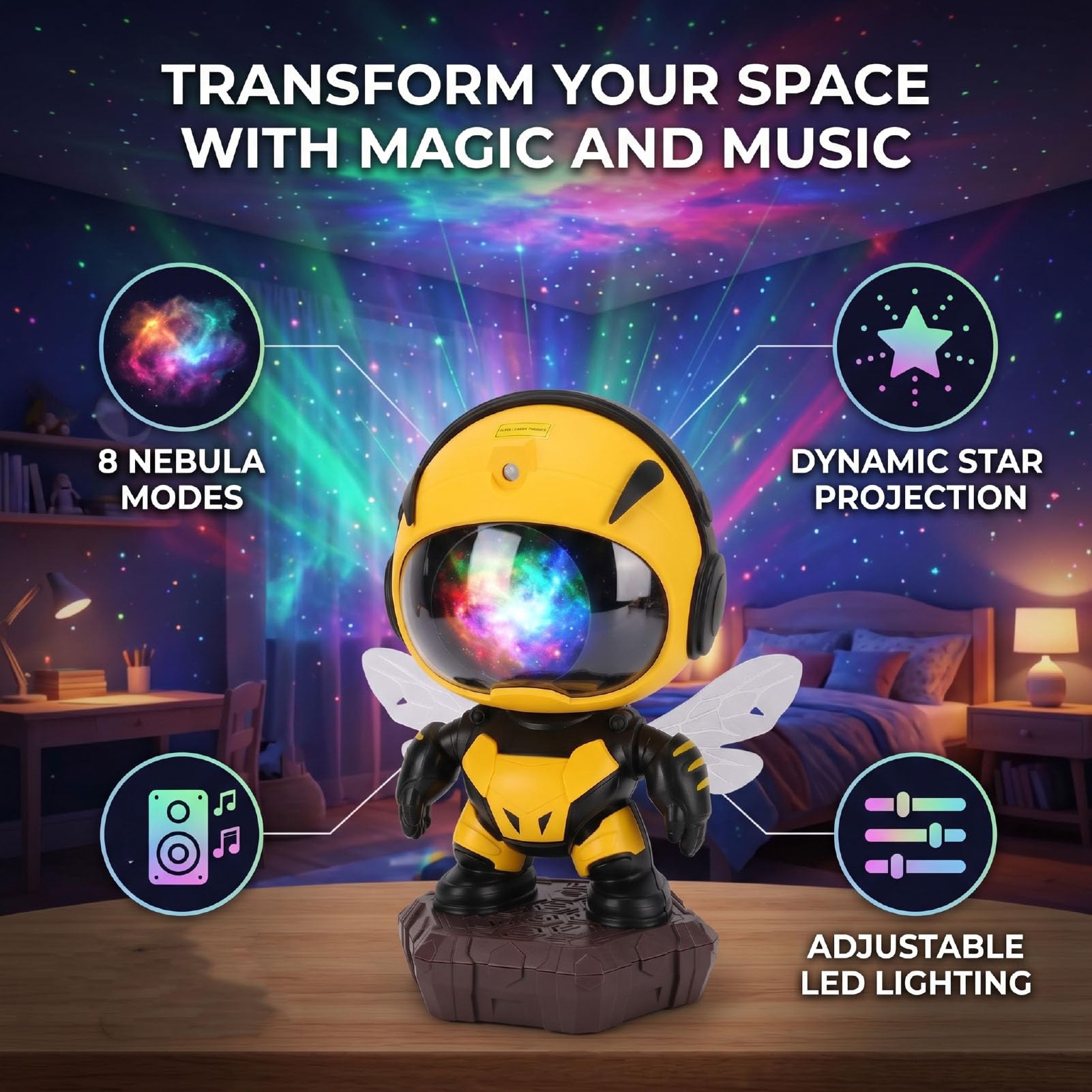 ASHATA de Estrellas con Luz Nocturna y Altavoz Bluetooth para Niños