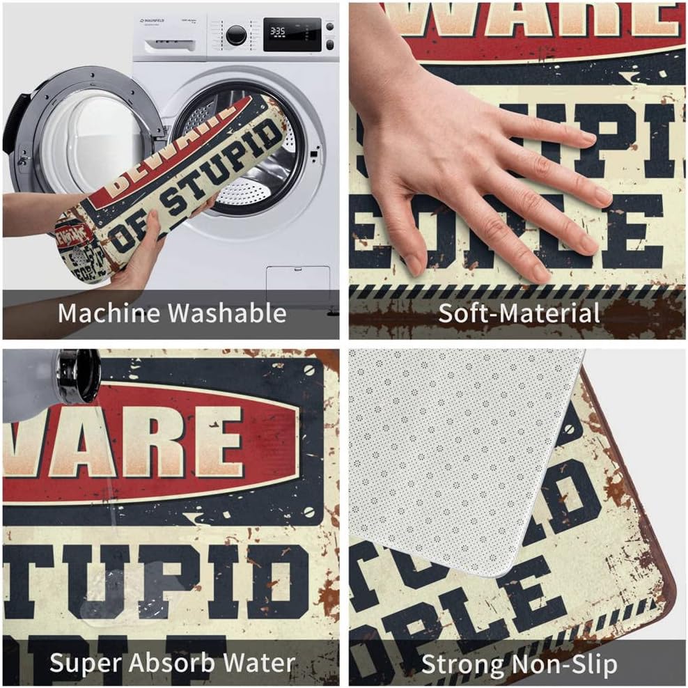Doormats for Outdoor Entrance Funny Beware of Stupid People Rug Indoor Mats for Front Door Entry Bedroom Stuff(40X60CM)