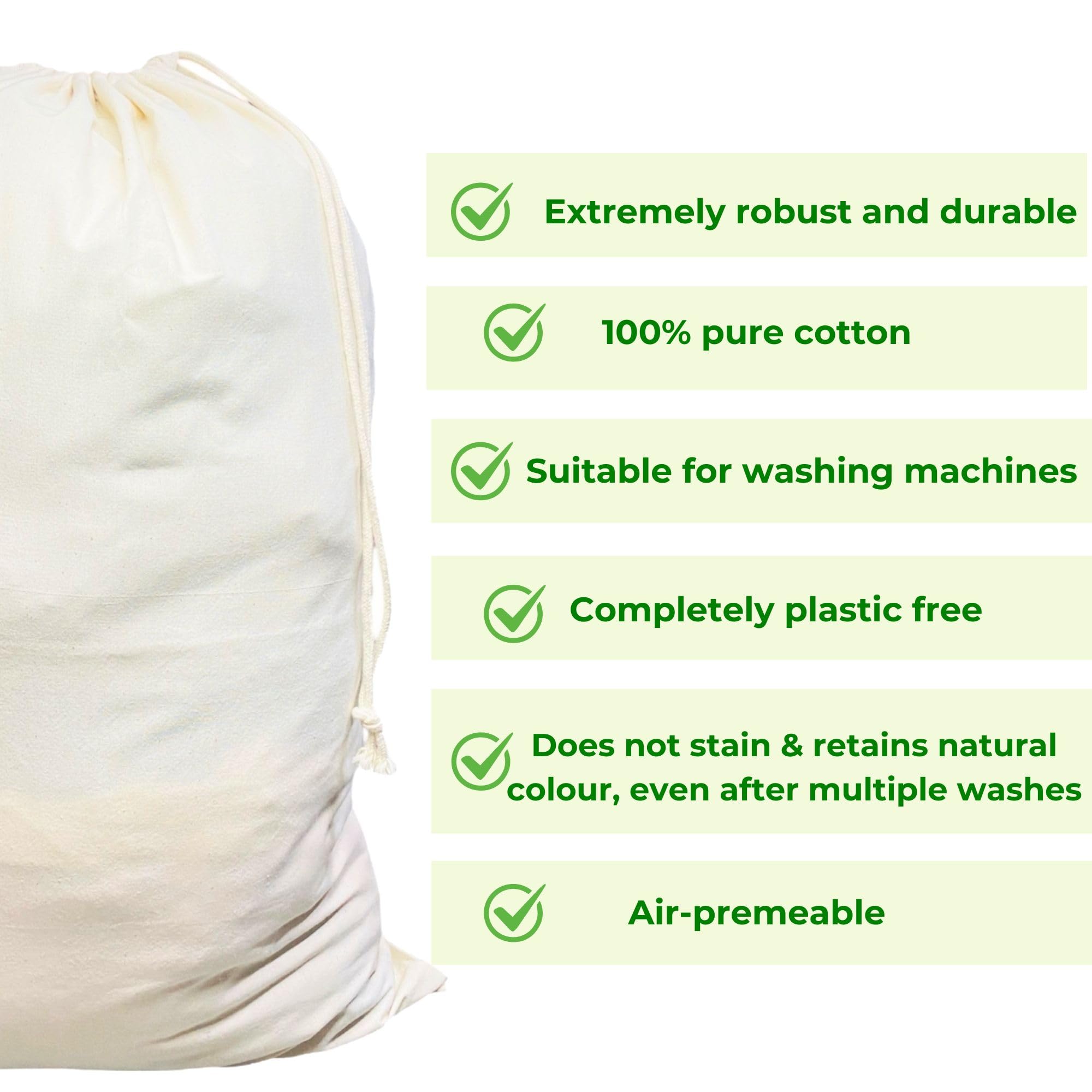 K2 TEXTIL Sacco Biancheria In Cotone 100L (2 Pezzi) - 70x90 Cm - Certificato Oeko-TEX - Sacchetti Portabiancheria Sporchi Con Coulisse - Lavabili E Riutilizzabili