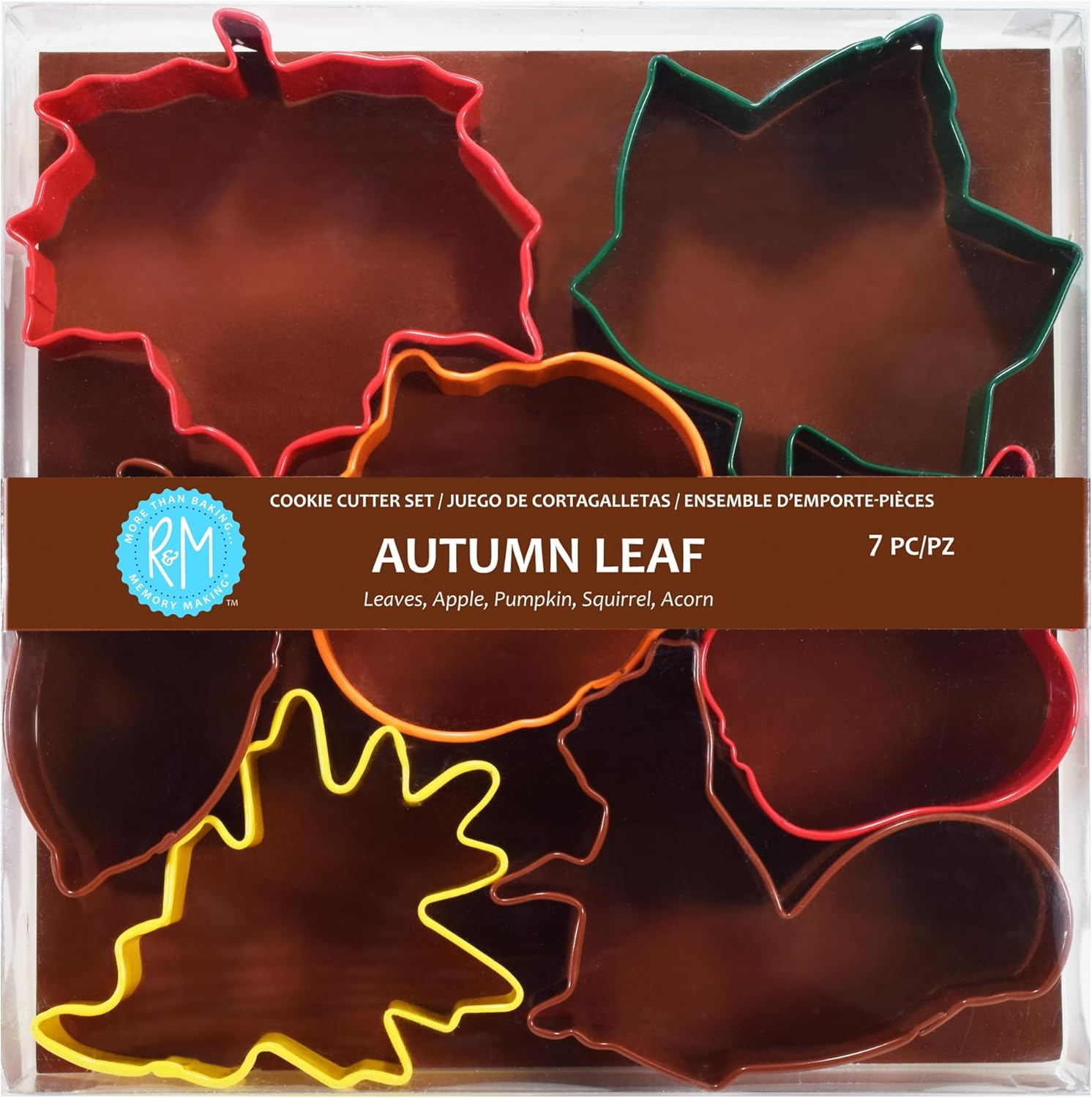 R&M International Autumn Leaf Cookie Cutters, Acorn, Ivy, Apple, Oak, Pumpkin, Maple, Squirrel, 7-Piece Set