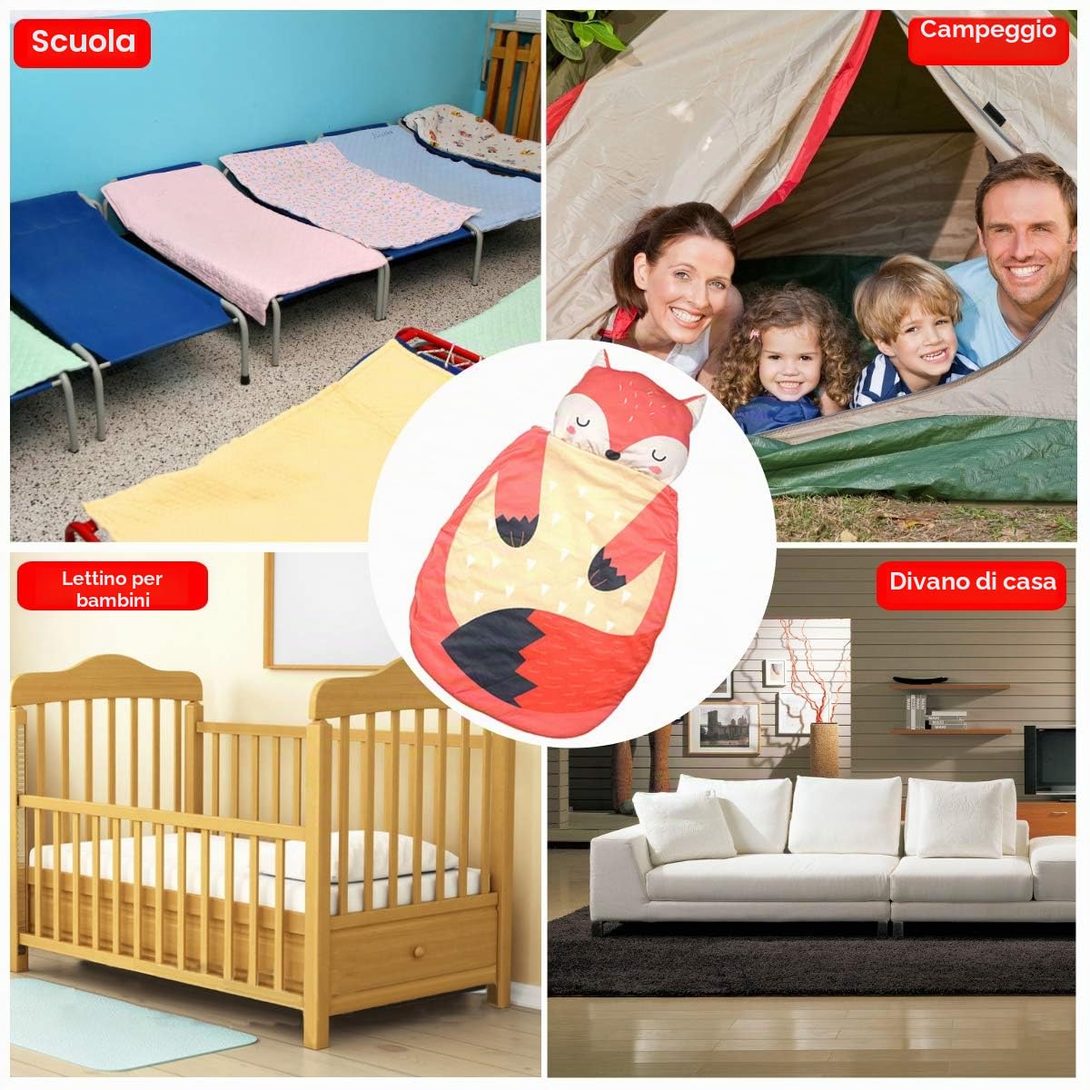 ele ELEOPTION Sacco a pelo per bambini 3 in 1, Volpe Rossa, 87 cm x 58 cm, Bambini, Unisex