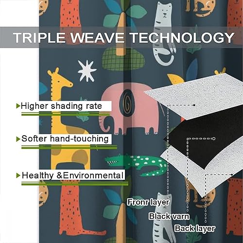 Miniatura 6 de Cortina opaca de oscurecimiento de habitación con animales divertidos, jirafa, elefante, tigre, leopardo, cocodrilo, para habitación del bebé, con