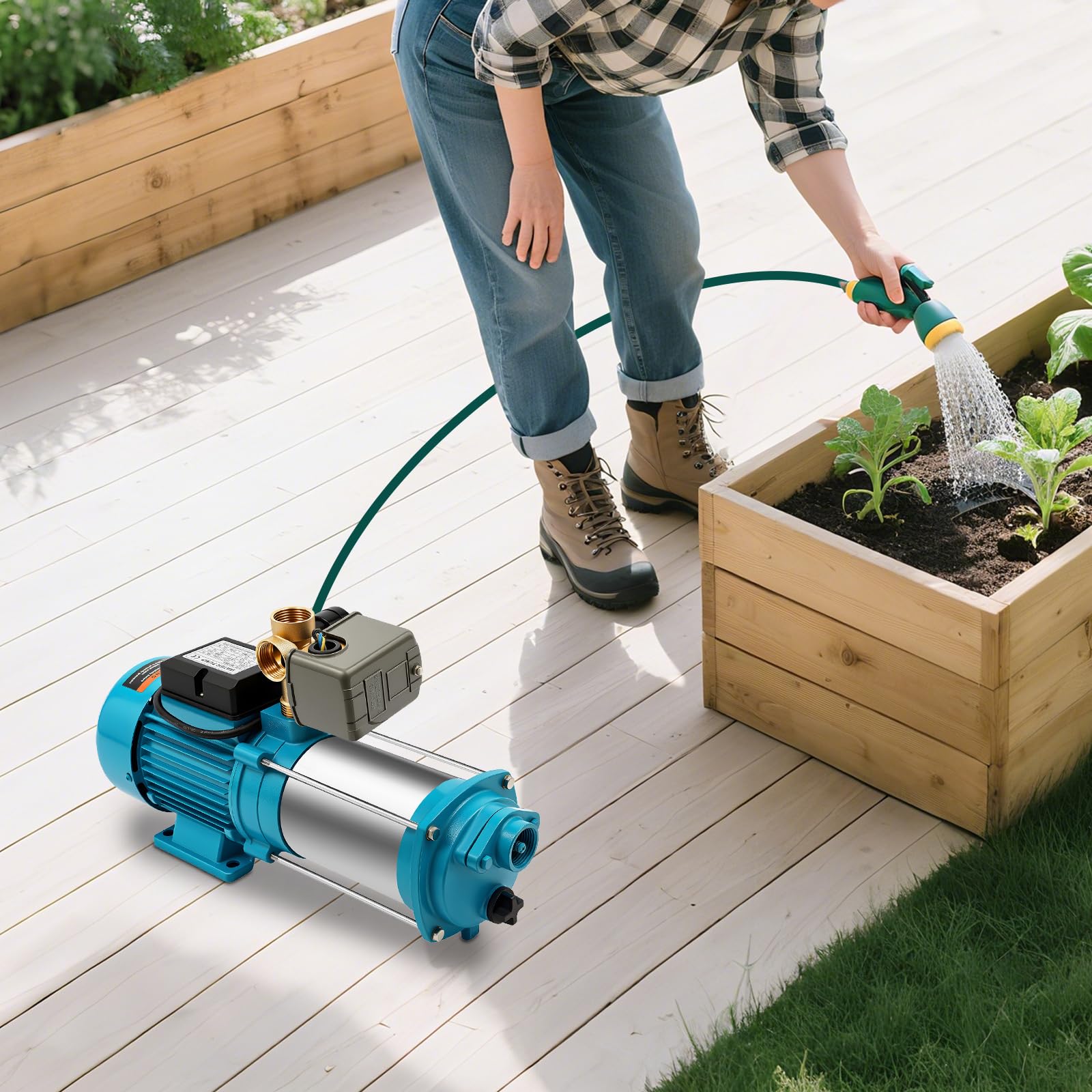 Pompa centrifuga ad alte prestazioni per impianto idrico domestico, 1300 W, 4000 l/h, 9,8 bar, pompa centrifuga da giardino con pressostato per uso agricolo, irrigazione di stagni, giardino, fattorie