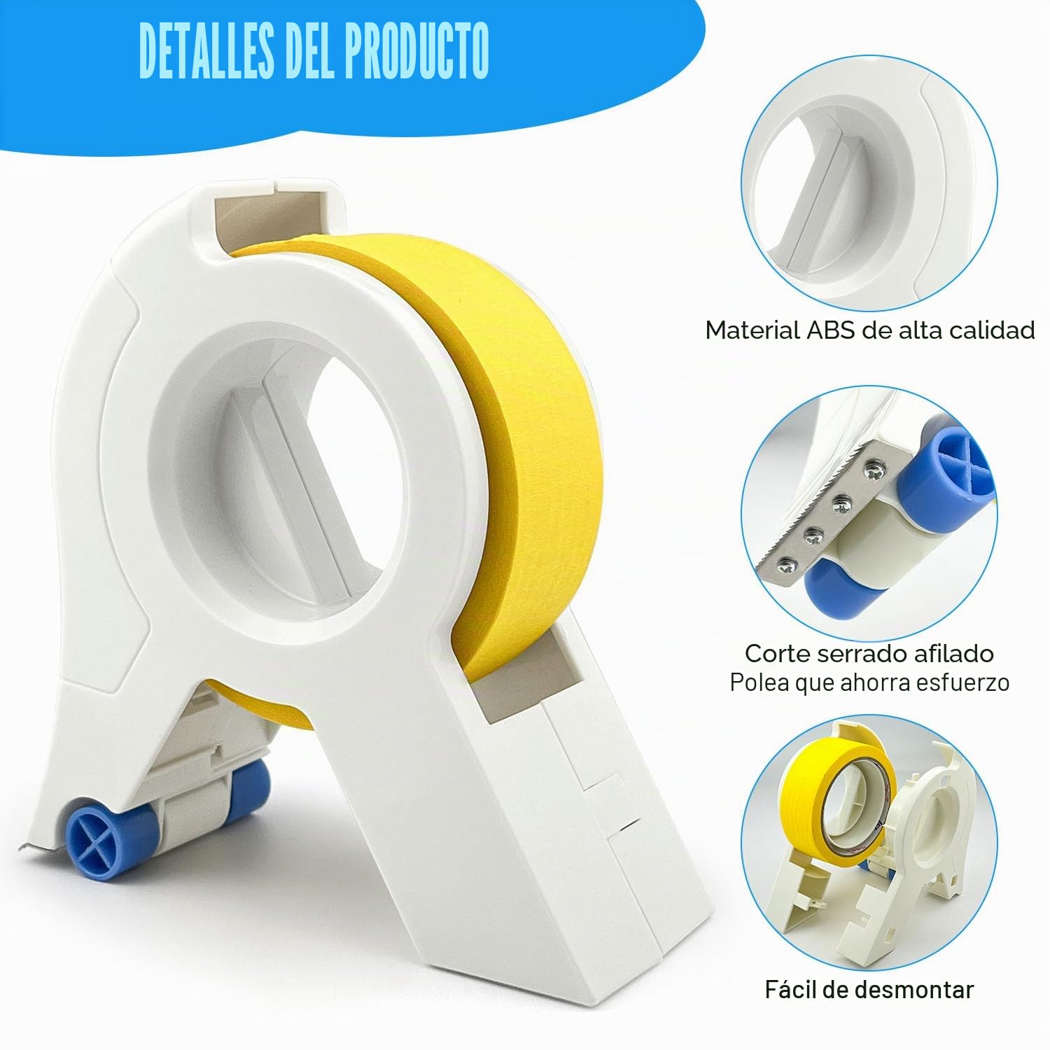 Aplicador de Cinta de Pintor,Portátil Cinta Adhesiva Premontada con 3 Rollo Cinta de Enmascarar para Molduras, Rodapiés, Marcos de Puertas y Ventanas