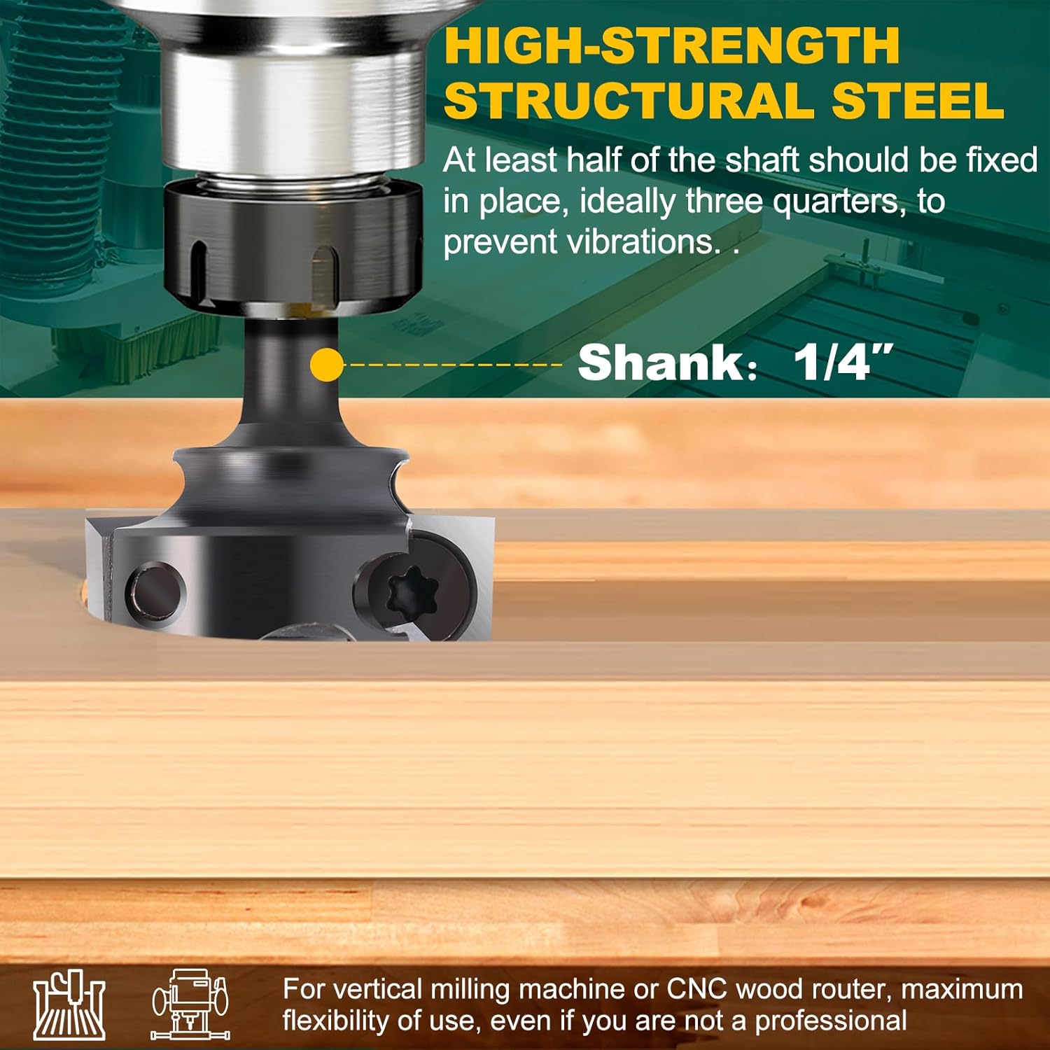 CNC Spoilboard Surfacing Router Bit 1/4'' Shank, Slab Flattening Router Bit with 1" Cutting Diameter, Planing Bit for Woodworking