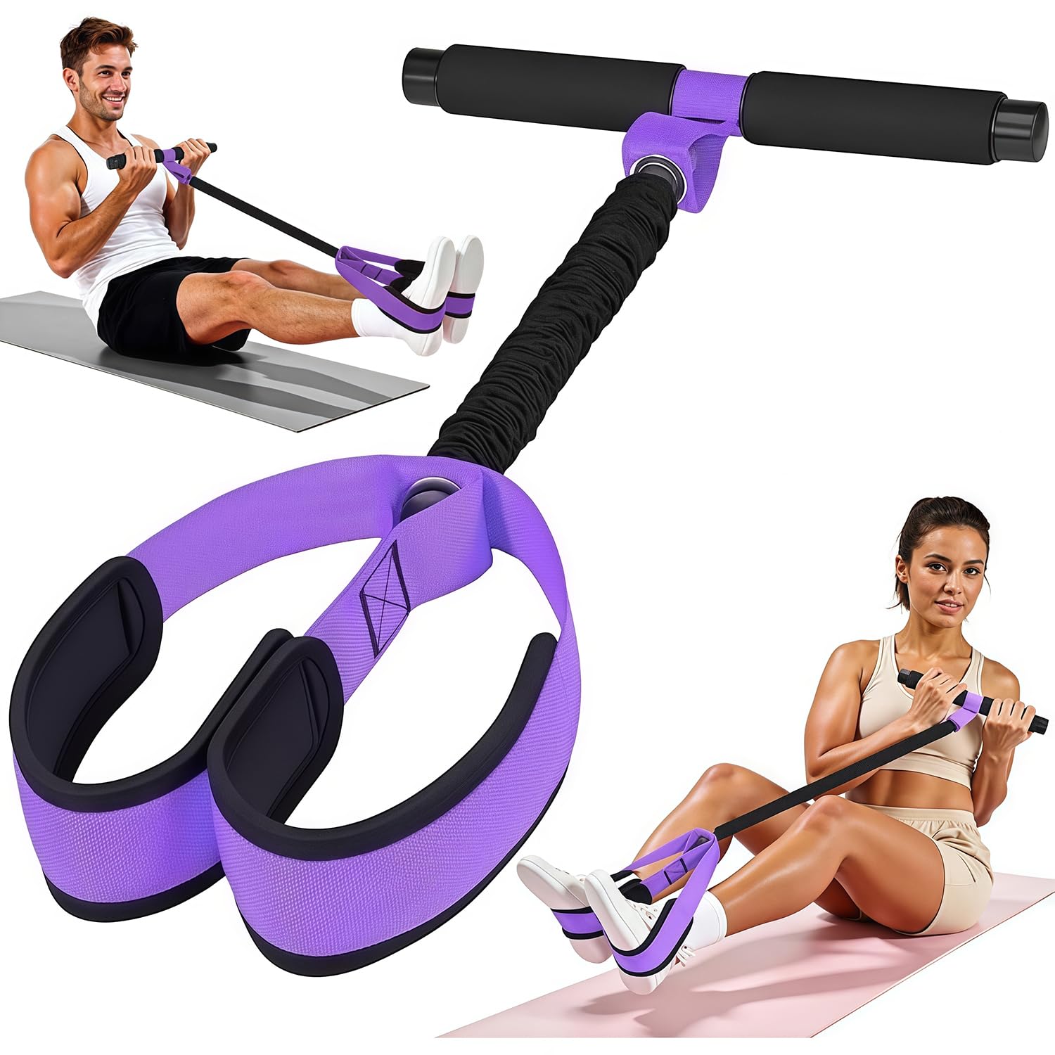 Multifunction Foot Pedal Resistance Bands with Handles, Upgraded Home Gym Equipment for Full Body Workout, Elastic Exercise Bands for Women Men for Sit Up, Leg Training, Abdominal Trainer, Pilates
