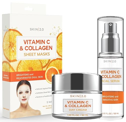Set de valor de belleza de vitamina C y colágeno suero, hidratante y mascarillas faciales