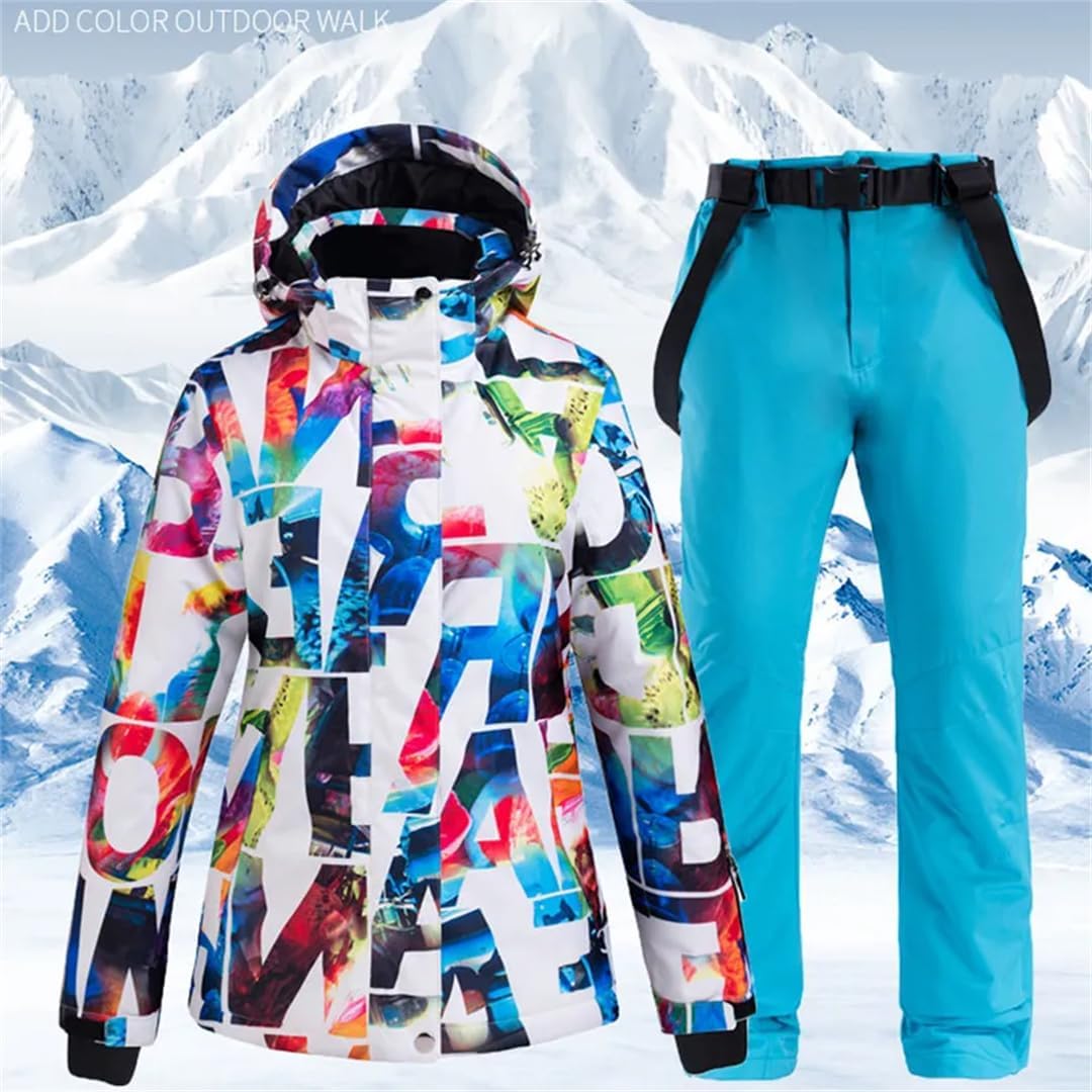 Hcclijo Women Winter Waterproof Pants+Jacket Set Thickened Warm Snowboard Jacket Sports Snow Clothes