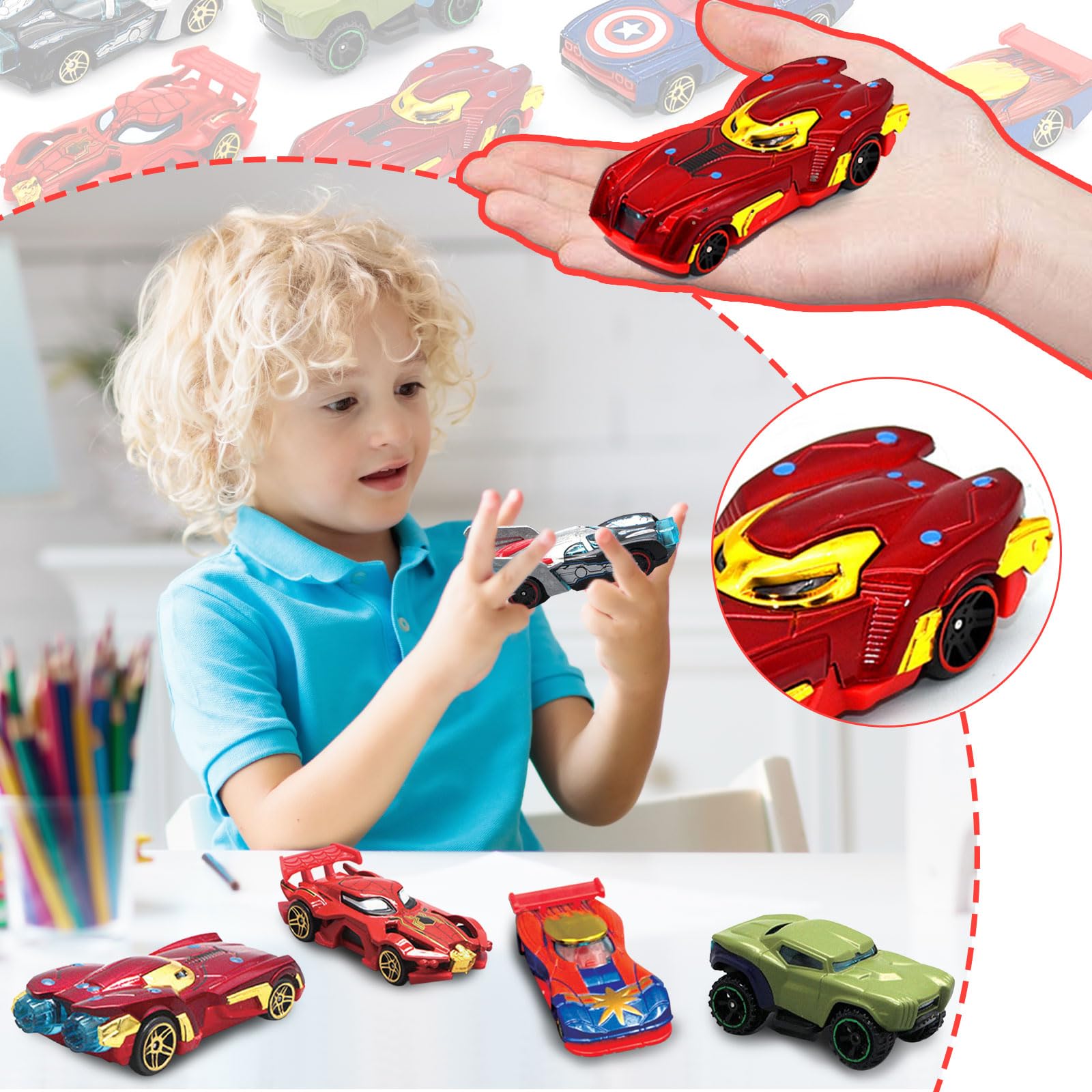 MUNSKT 6PCS Spider Car Avengers Marvel Alloy Car Toys Gift for Fan Kids Ages 4 and Up, Multicolor, 6.3*13*17 inches (16*33*43 cm) - Image 3