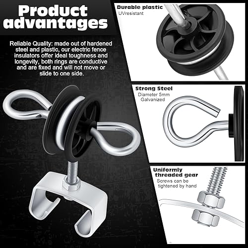 Miniatura 3 de Gisafai 6 piezas de valla eléctrica de granja en T, anclajes de mango de puerta de doble gancho, 2 anillos, aisladores de poste en T de acero con
