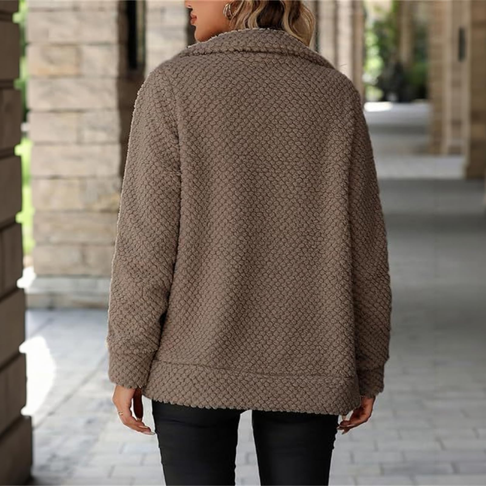 FUPODD Fleecejacke Damen Ohne Kapuze Teddyjacke Flauschig Winterjacke Warm