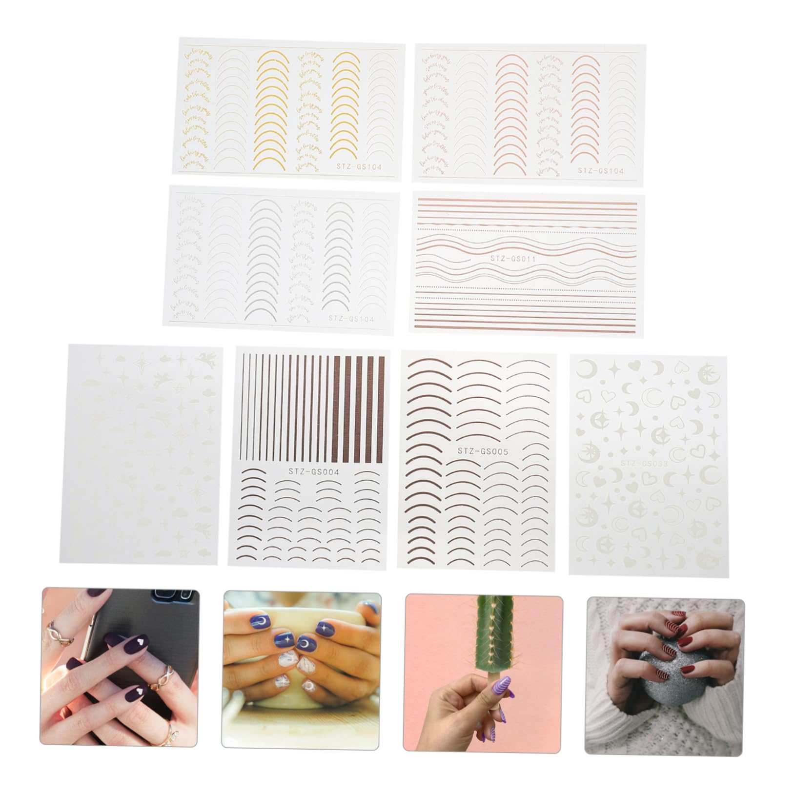 5 Series Pegatinas Decorativas De Adhesivas De Simple Para Manicura Accesorios De Nail Art Para Ocasiones Especiales 8 Hojas*5