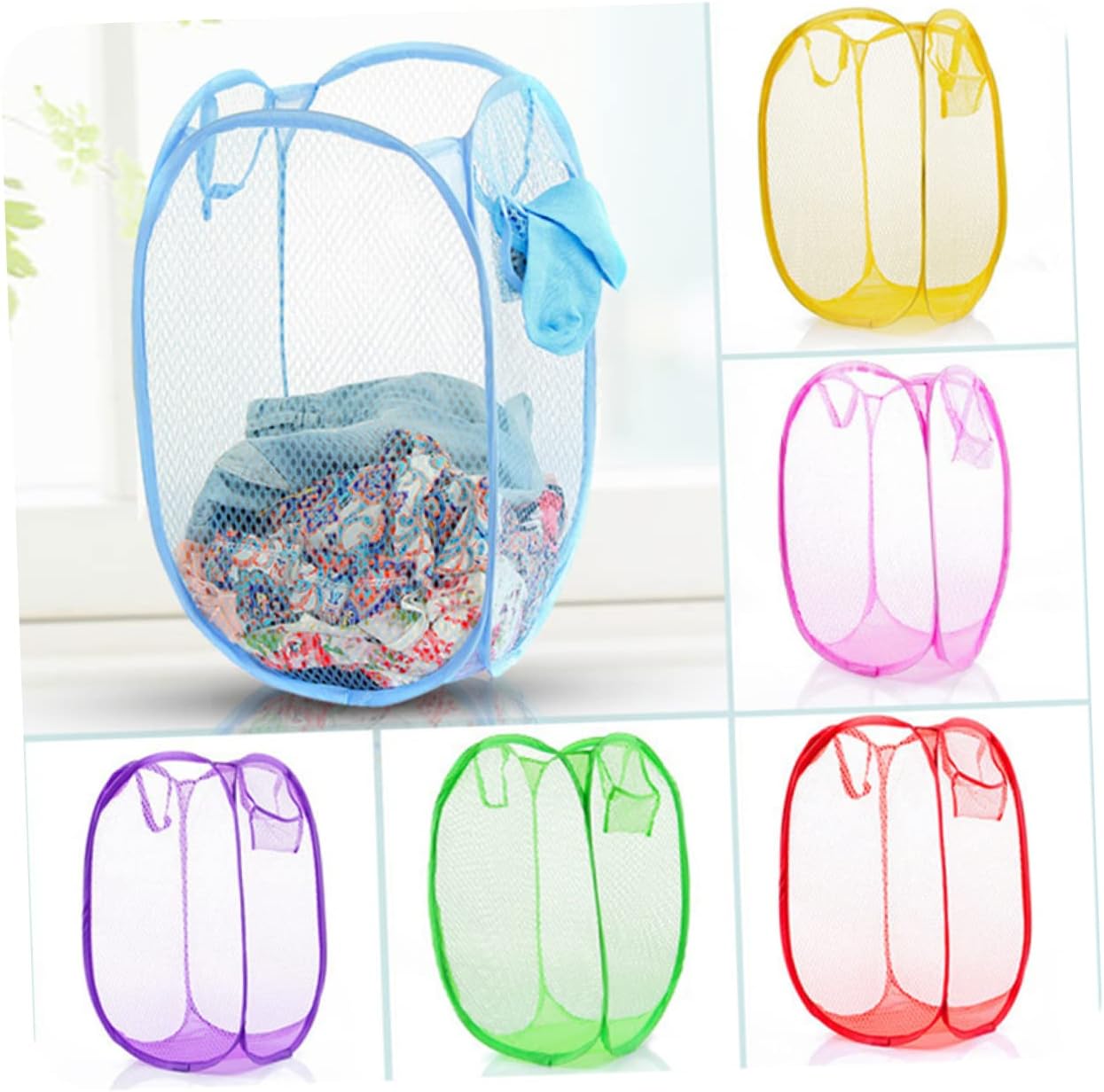 Zerodeko Foldable Mesh Laundry Hamper Basket for College Breathable Pop Up Dirty Clothes Basket with Side Pocket and Handles Easy Open Portable Laundry Storage Pink