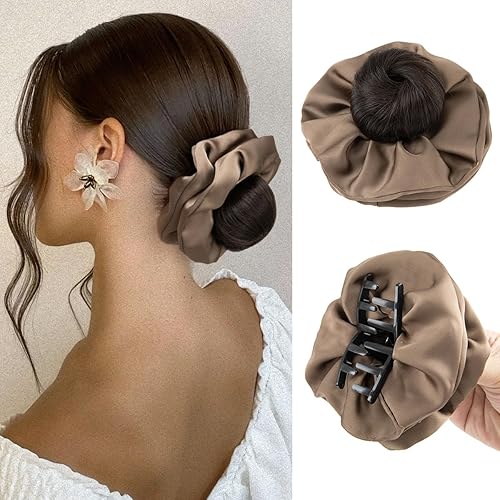 SARLA Small Sleek Claw Clip Hair Bun with Hair Scrunchies