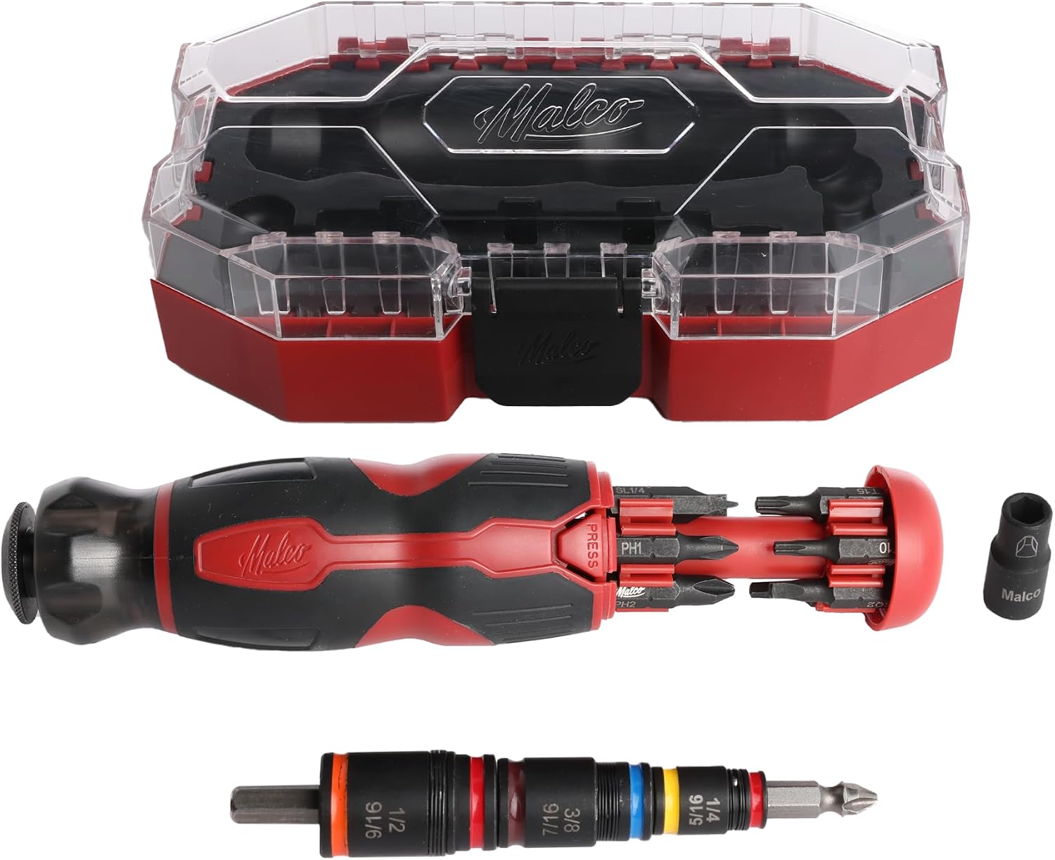 Malco KITFB2 C-RHEX 7-in-1 Flip Bit Socket Set with Premium Grip Storage Handle & Case – 6 Cleanable Reversible Hex Sizes (1/4"-9/16"), 12 Impact-Rated Bits, Insert Bit Socket image 3
