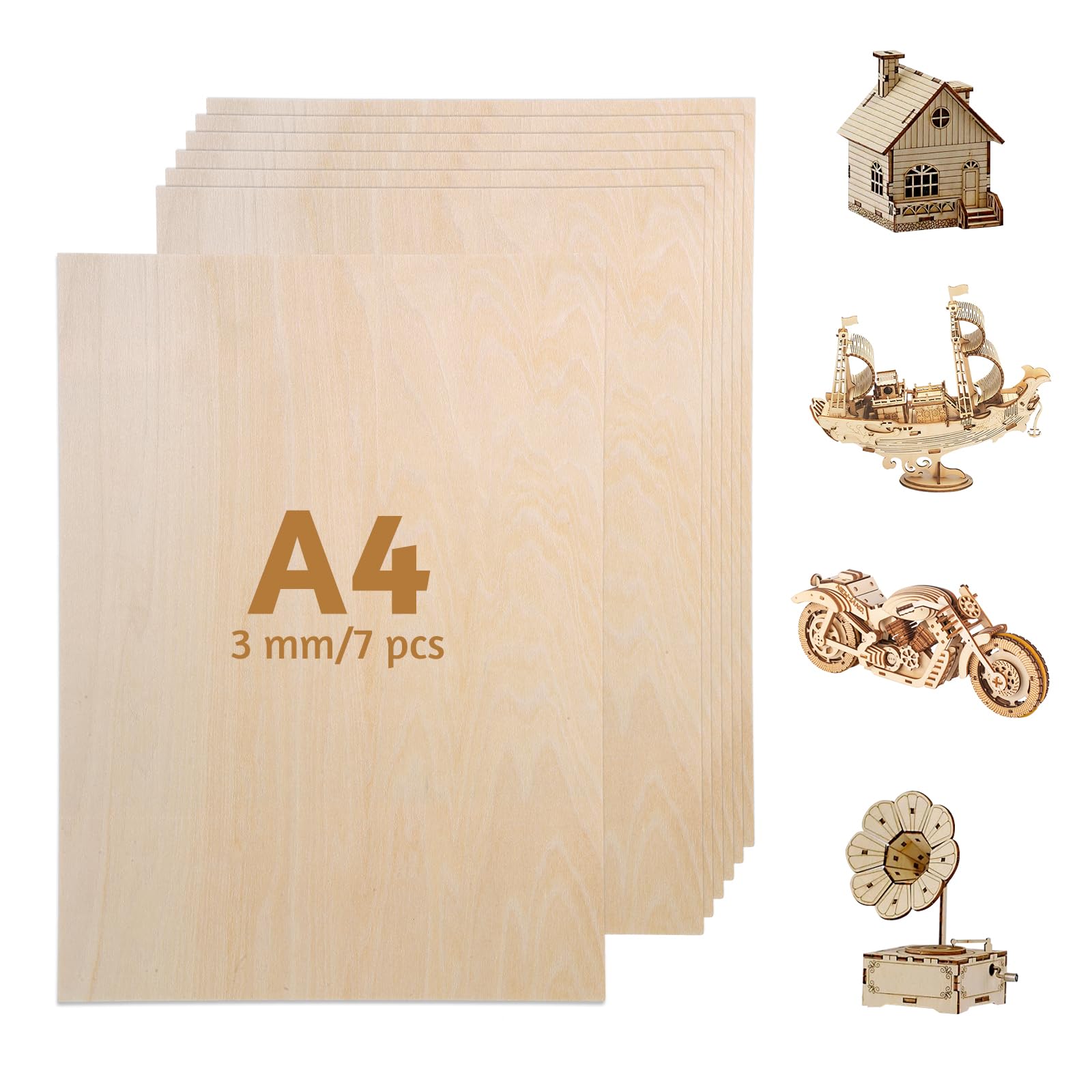 7 placas de madera A4, tablero de madera contrachapada de 3 mm, placas de madera para manualidades, 300 x 200 mm, madera para manualidades, madera de tilo, madera contrachapada, placas finas de madera