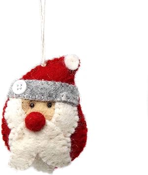 Global Crafts Santa Christmas Ornament - Felt Wool, Handmade in Nepal