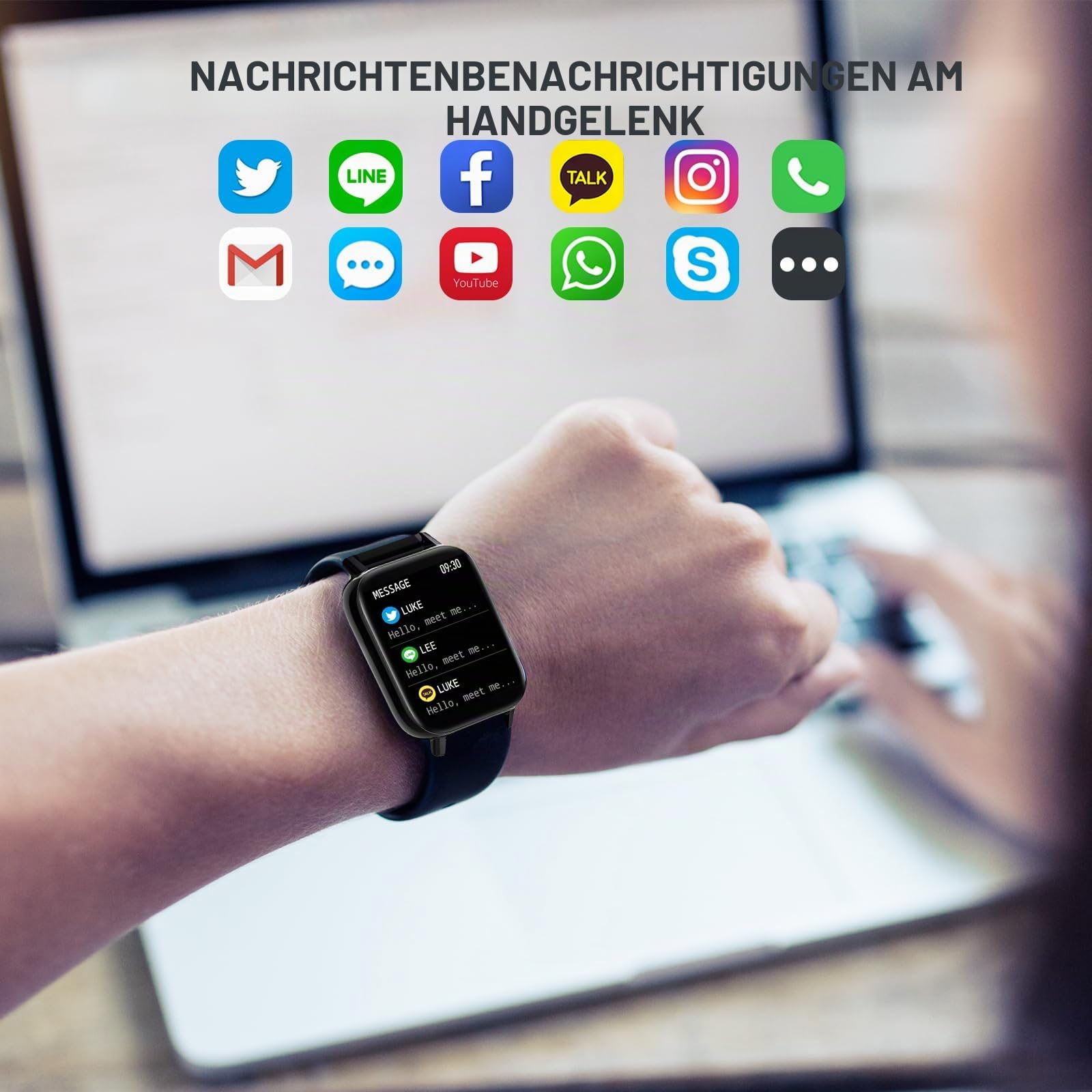 Smartwatch Damen 1,69 Zoll Bluetooth Anrufe Fitnessuhr Herzfrequenzmonitor Schlafmonitor Schrittzähler SpO2 Fitness Tracker Kalorien Musiksteuerung