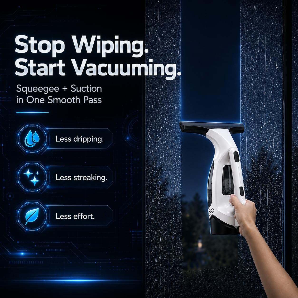 Window Vacuum Squeegee with Long Handle, Cordless Window Vacuum Cleaner, Electric Window photo 6