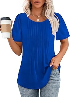 Camisetas Manga Corta Mujer Verano Túnica Plisado Cuello Redondo Camisa Larga Básico