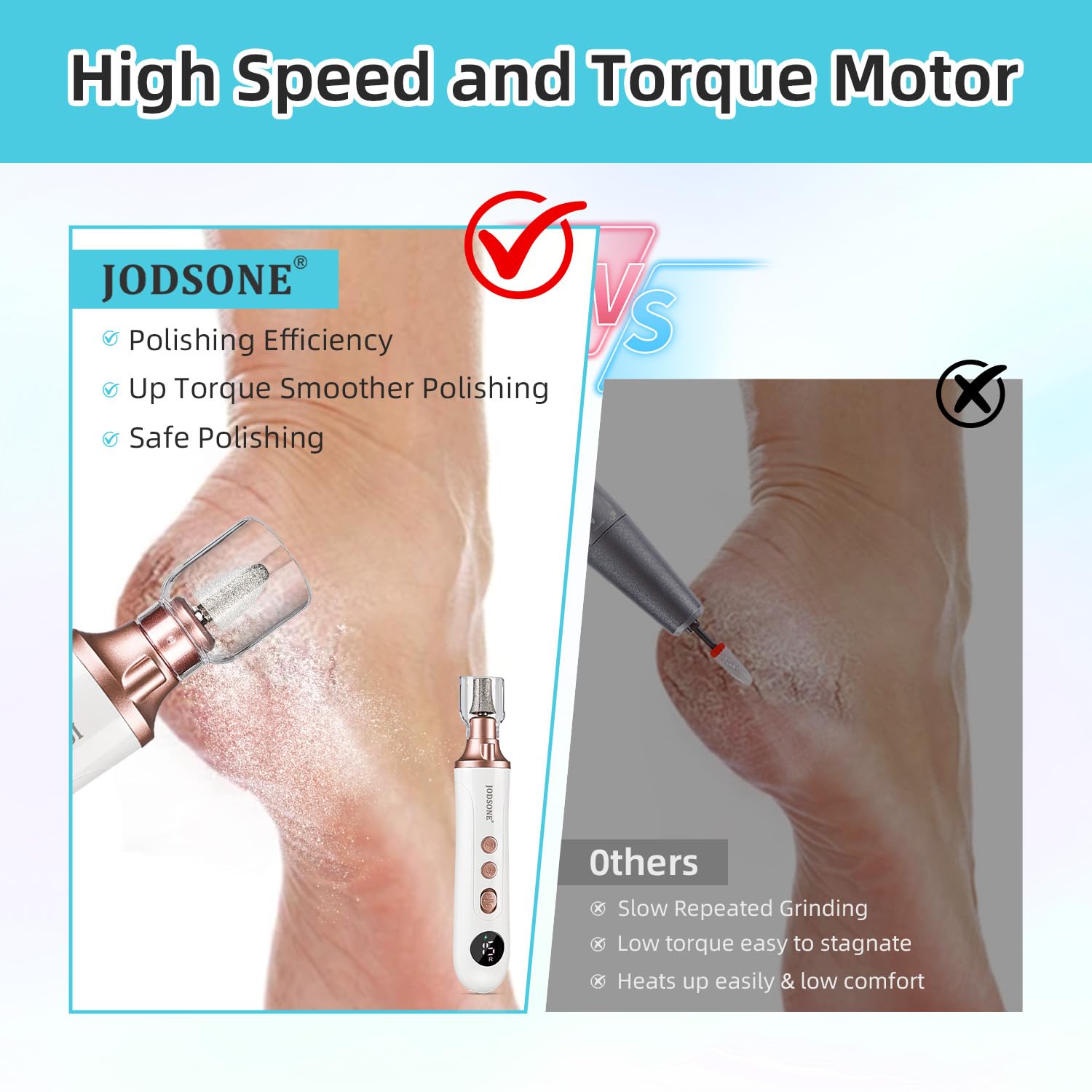 JODSONE Lima Elettrica per Piedi, Rimuovi Calli e Pelle Dura, Kit Manicure e Pedicure 2 in 1, 15 Velocità 4500RPM, Esfoliatore Piedi Senza Fili per Pelle Morta e Calli Ostinati