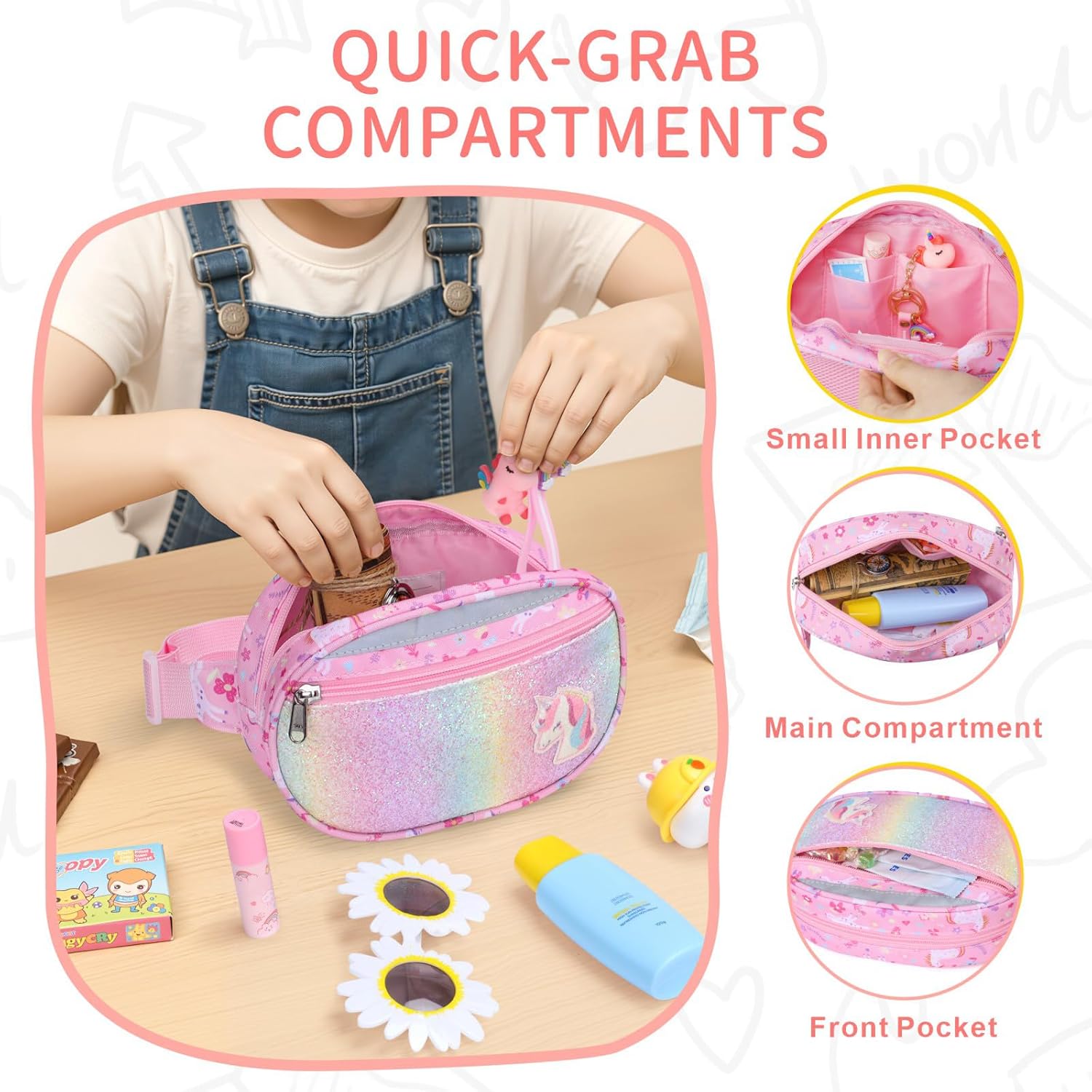 Belt Bags Kids Fanny Pack Cute Belt Bag for Girls Crossbody Purse Personalized Waist Packs 5 Year Old Girl Gifts (Pink Unicorn) - Image 5