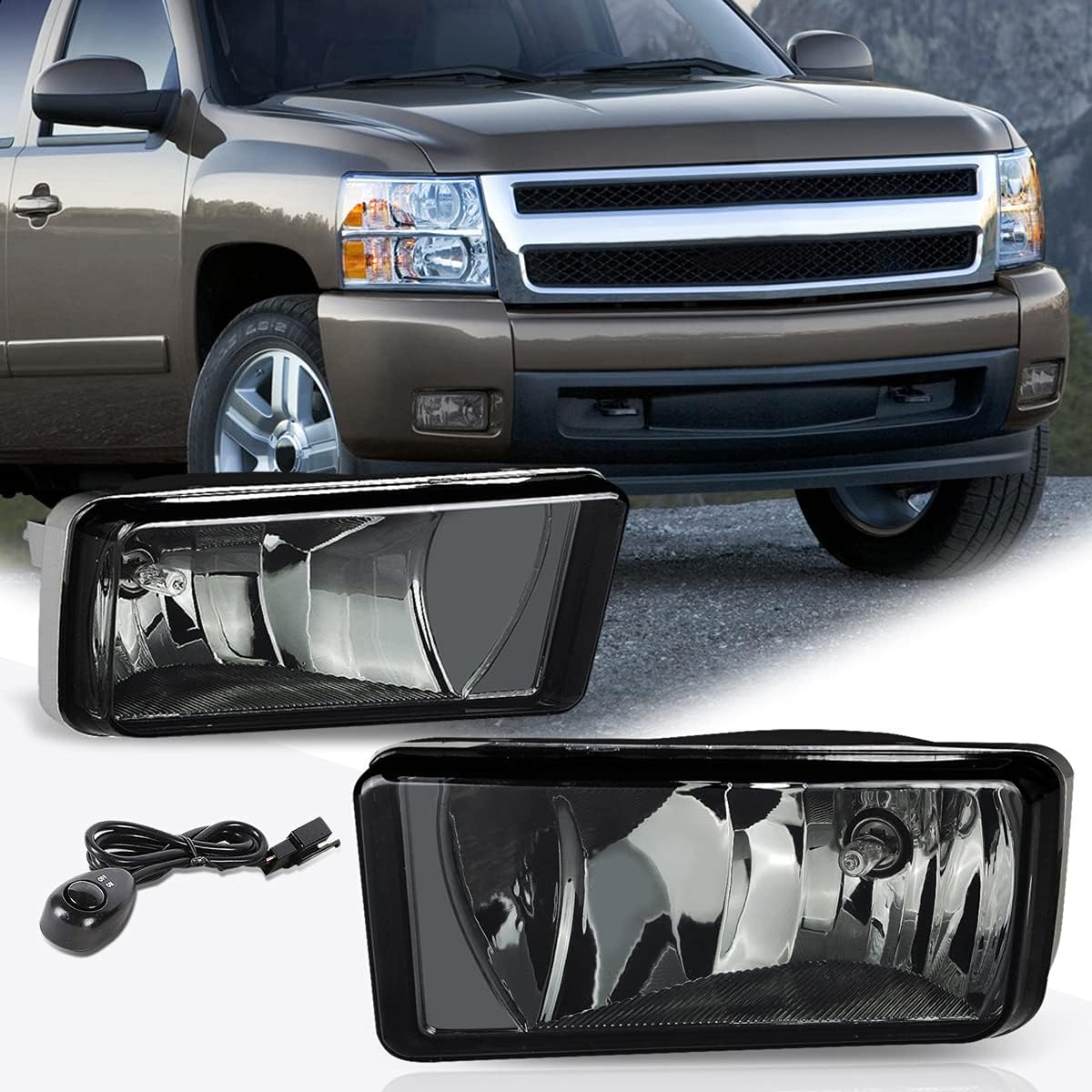 PM PERFORMOTOR Front Bumper Fog Lights Lamps w/Switch Compatible with Silverado/Tahoe/Suburban 07-15