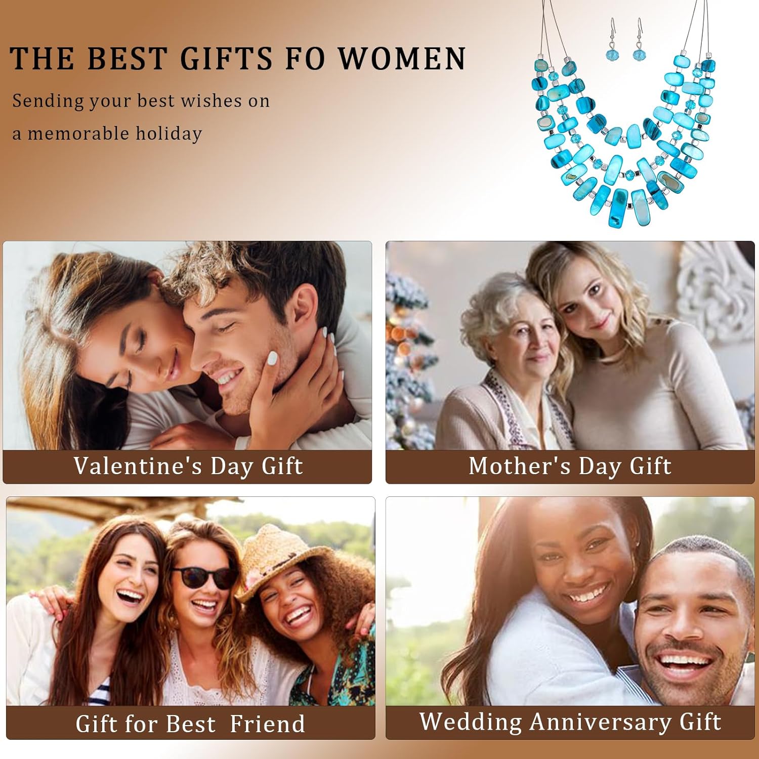 3 Layered Chunky Statement Necklace for Women Beaded Strand Necklaces with Earring Fashion Costumes Collar Necklace Jewelry Sets Gifts for Women - Image 6