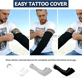 UV Protection Arm Sleeves with Thumb Hole for Men Women – 5 Pairs Cooling Sun Sleeves, Anti-Slip Arm Warmers for Cycling, Running, Golf, Cricket, Gardening, Hiking and Driving