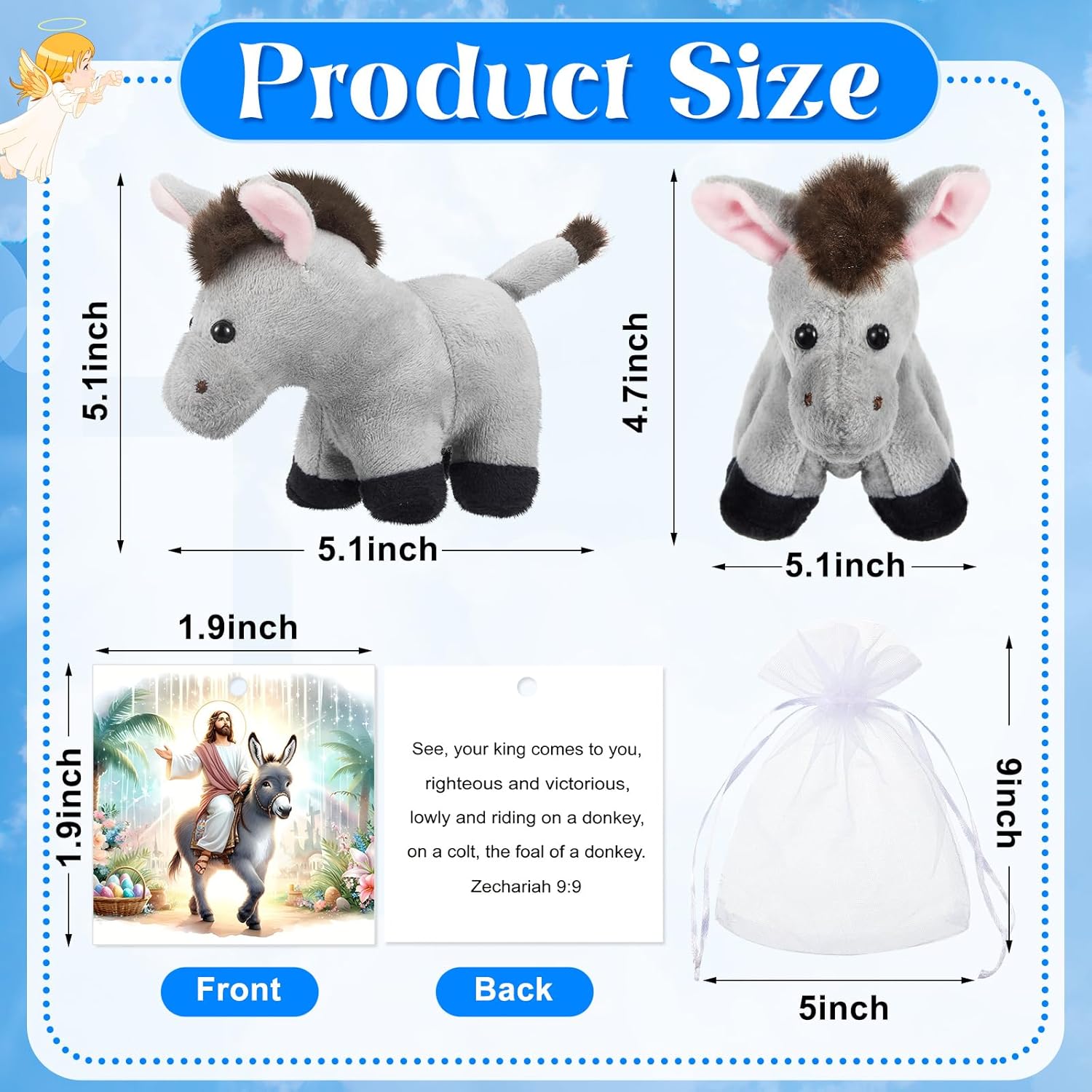Shappy 12 Pack Easter Donkey Plush Animal 5 Inch Nativity Donkey Stuffed Toy Keychain Religious Jesus Stuffed Animal Decorations Christian Gifts for First Communion Christening Christmas