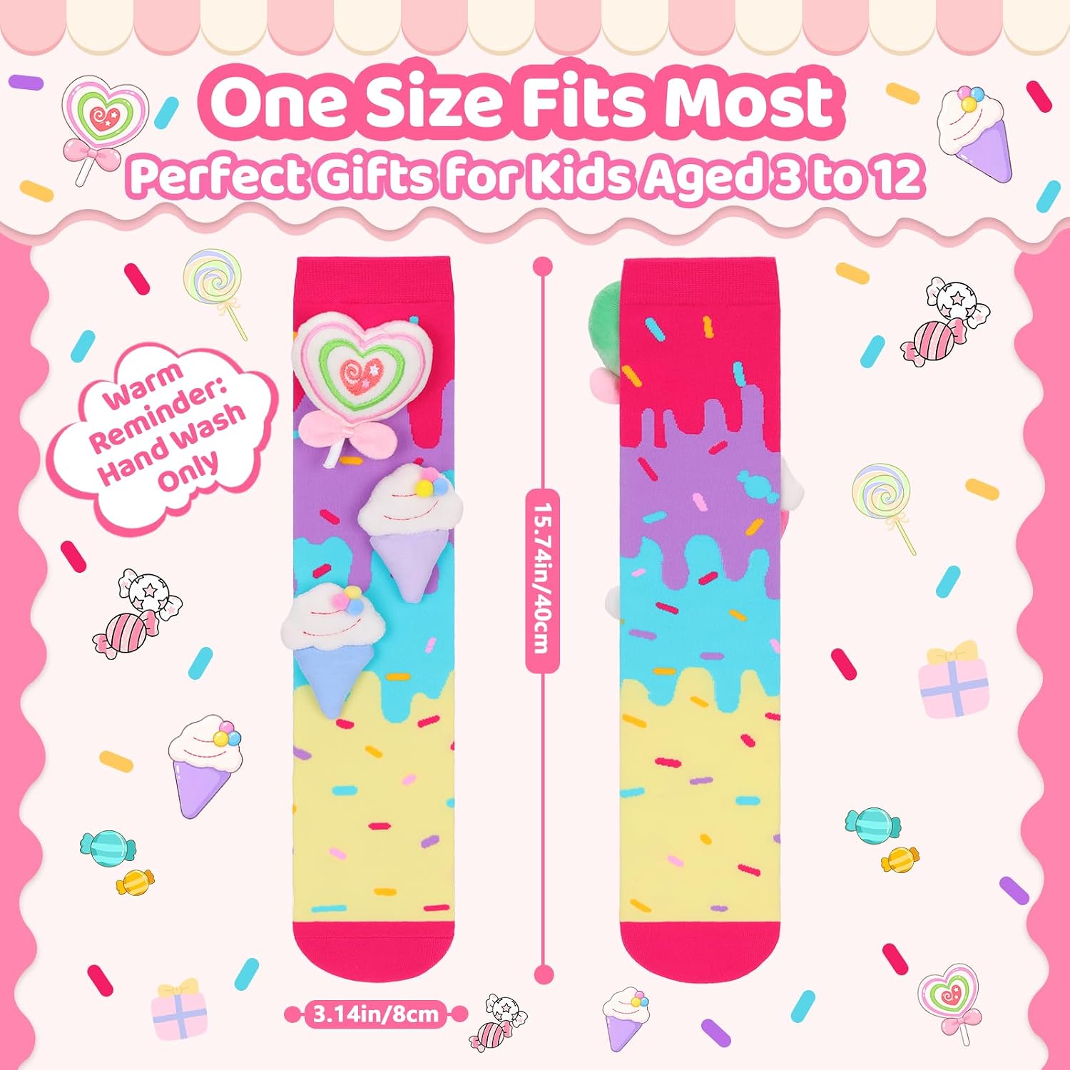 Crazy Socks for Kids - Funny Silly Knee High Ice Cream Cake Socks for Girls Children's Day Easter Birthday Gifts