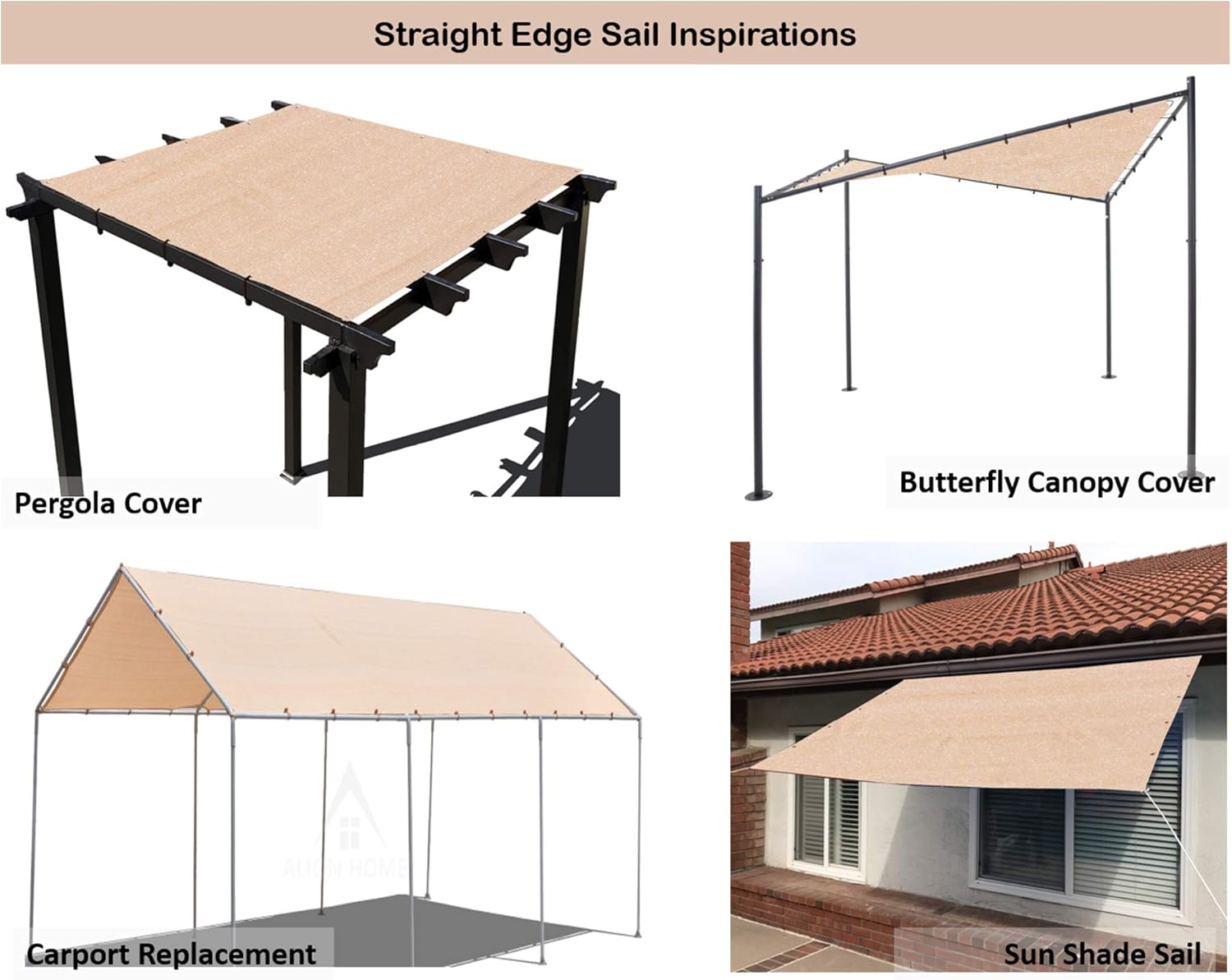 Heavy Duty Shade Sail - Straight Edge Sun Shade Cover - Shade Cloth for Patio, Pergola, Backyard, Awning (Beige, 10' x 12')