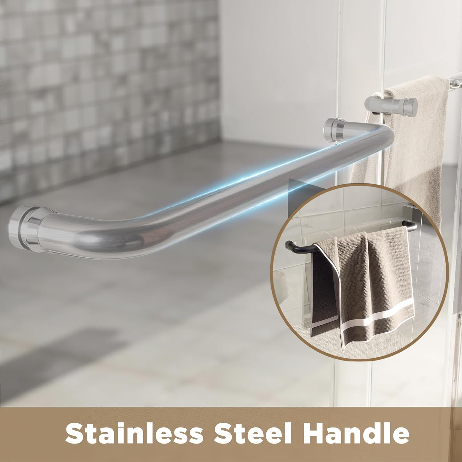 56-60" W x 72" H Semi-Frameless Double Sliding Shower Door, Tempered Glass Adjustable Width, Explosion-Proof Film, Walk-in Shower Compatible, Brushed Nickel