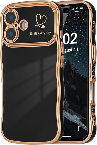 Miniatura 23 de ZTOFERA Funda para iPhone 14 de 6.1 pulgadas, Linda Funda con Marco de Ondas Rizadas con Patrón de Corazones, Borde Chapado de Lujo, Funda de