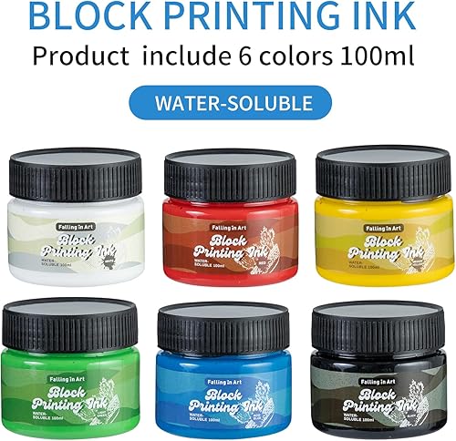 Miniatura 2 de Falling in Art Tinta de impresión de bloques soluble en agua, juego de tinta de impresión de 6 colores para bloque de linóleo, 3.5 onzas