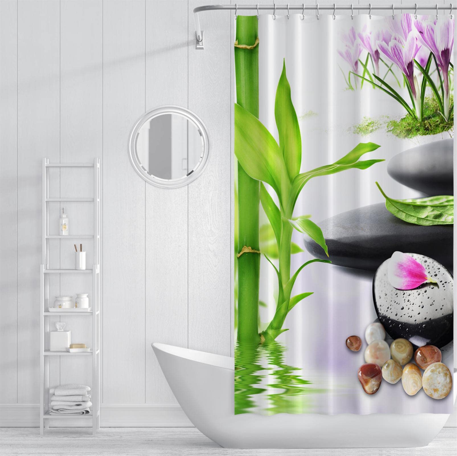 Zen Spa zasłona prysznicowa zielony bambus Zen kamień prosty wystrój łazienki zasłony trwała tkanina poliestrowa z haczykami 150Wx200Lcm