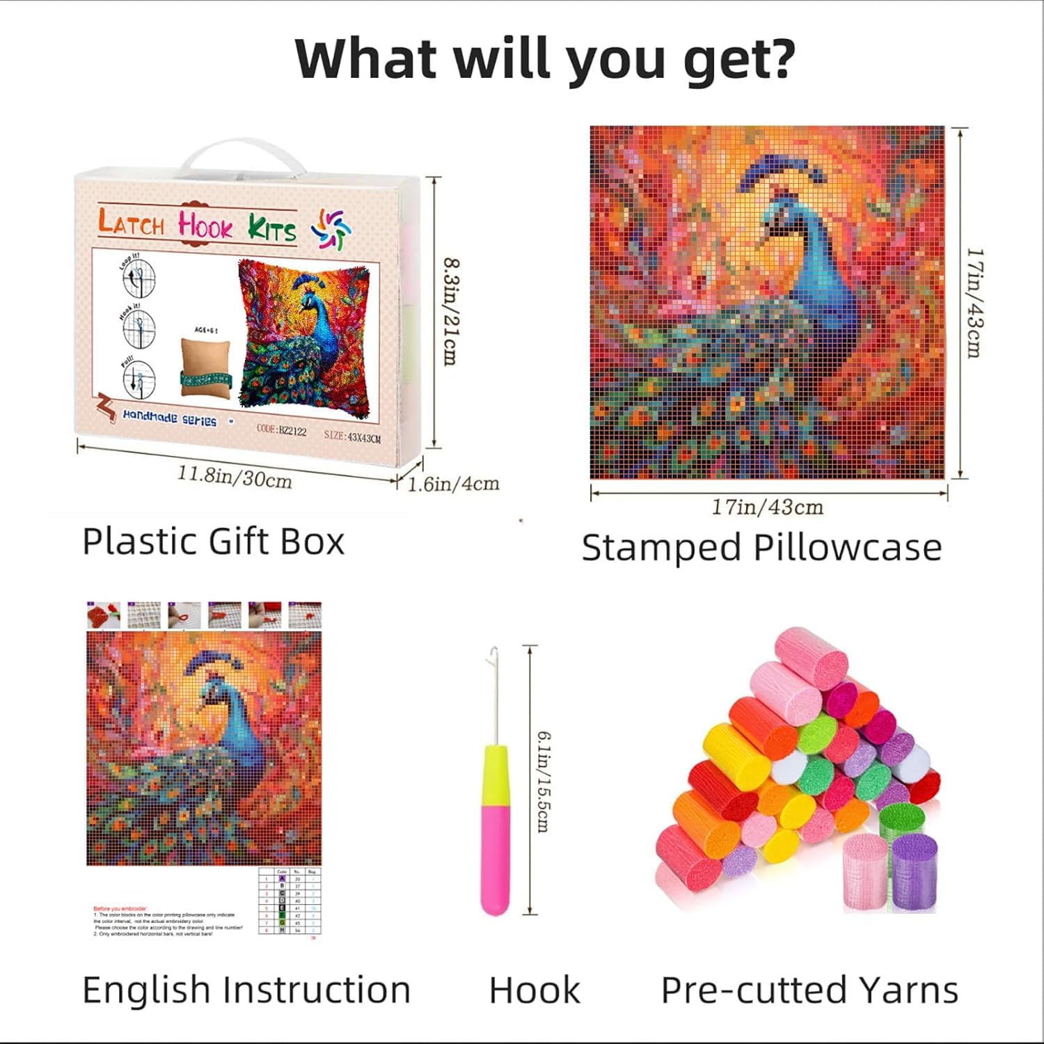,F, Kit per tappeti con gancio a scatto per adulti - Kit completo di ganci per tappeti grandi con tela di cotone e filato pretagliato - Set facile per principianti - Kit fai da te per la creazione di