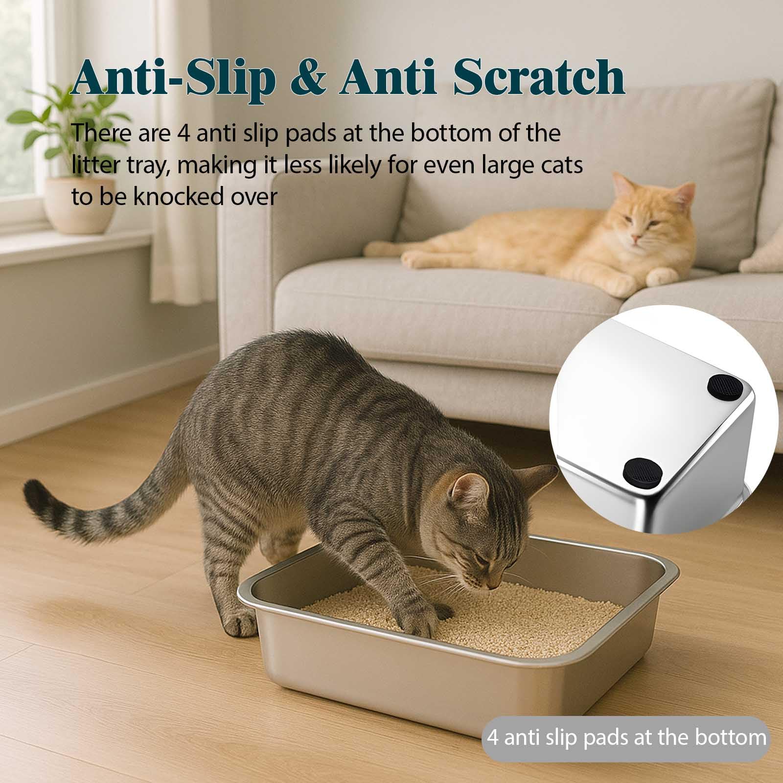 FELIO Stainless Steel Cat Litter Box - Small Kitten Litter Box, 11.6" L×11.6" W×4.2" H, Splash-Proof and Non-Stick Cat Poop Box odorless, Easy to Clean for Kittens, Small Rabbits, Hamsters - image 3