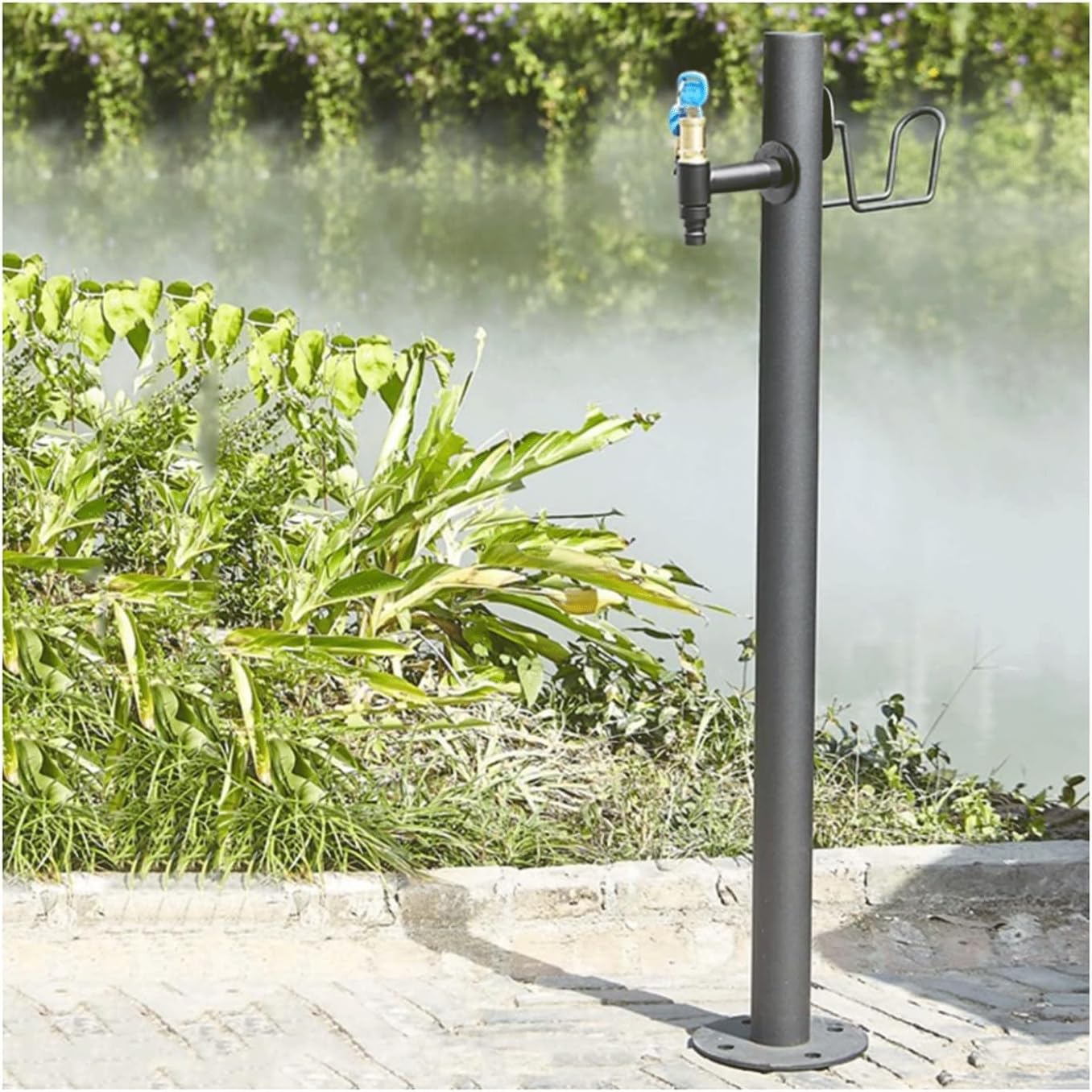 Stainless Steel Outdoor Vertical Garden Water Column with Lock Faucet, Freestanding Antifreeze Hose Stand & Hook for Lawn - 86x20.5cm, Durable & Stylish Solution