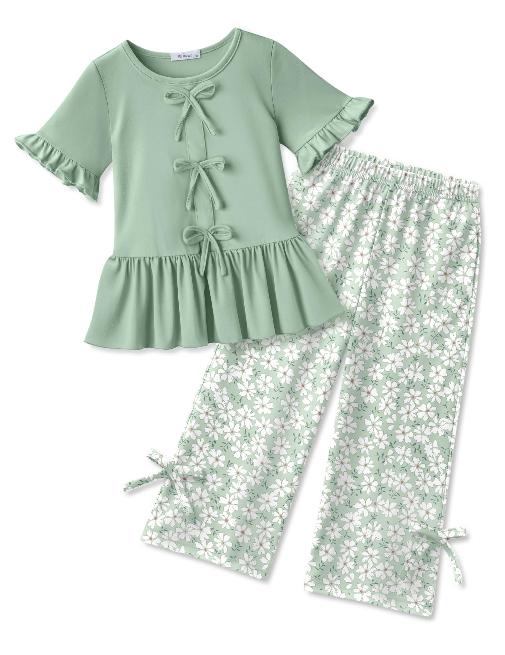Arshiner Girls Clothes 2 Piece Outfits Butterfly Knot Top and Wide Leg Pant