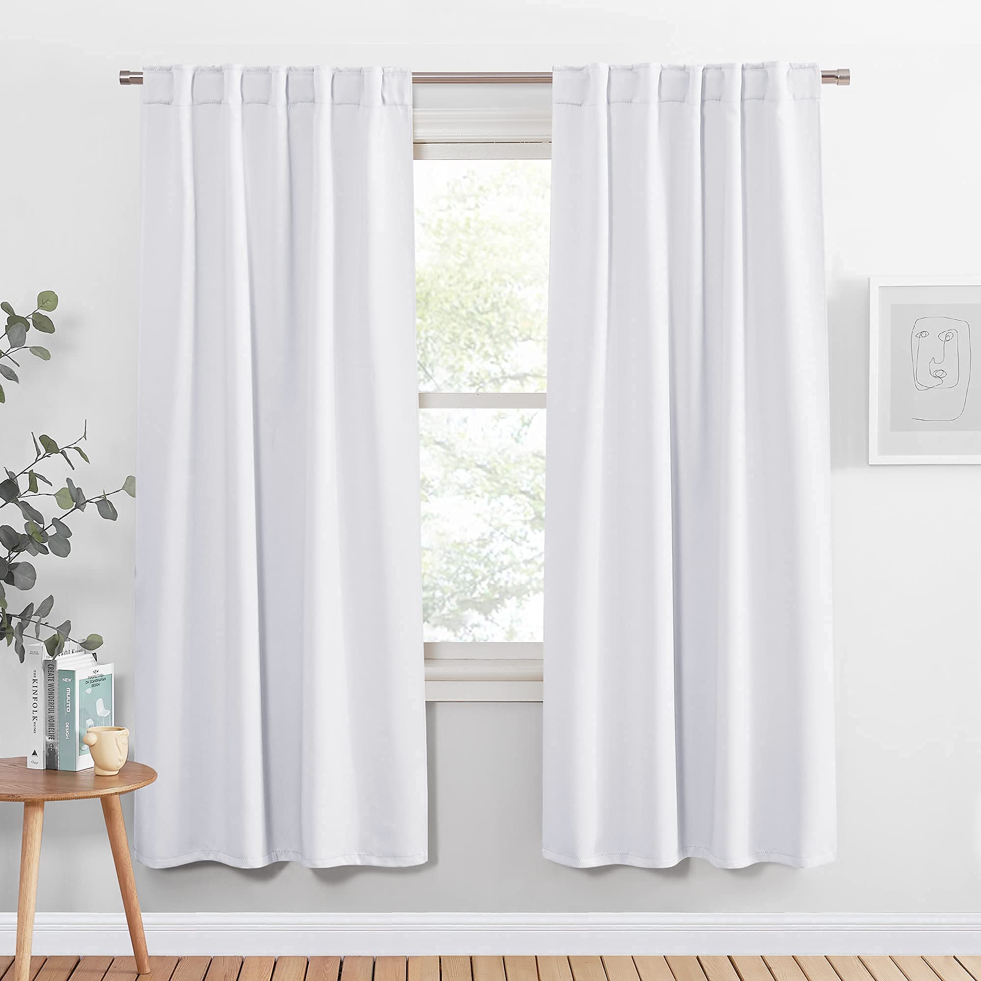 PONY DANCE Bedroom Window Curtains - Home Decor Thermal Curtain Panels Room Darkening Back Tab/Rod Pocket Window Covering Energy Efficient for Kitchen, 42 W by 63 L, Pure White, Set of 2