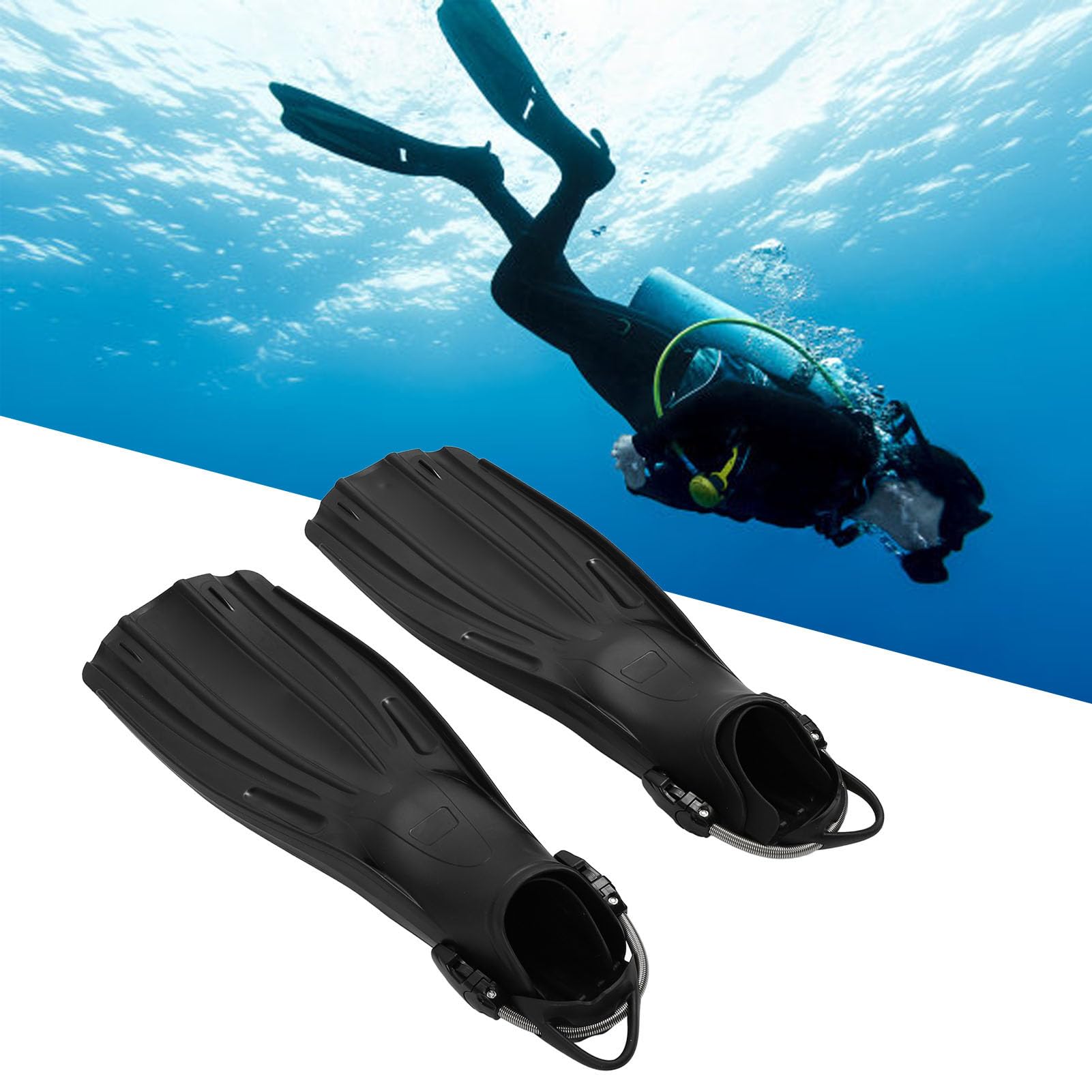 Aleta de pie de buceo Aleta de pie de snorkel Aletas de snorkel ajustables Diseño ergonómico para natación Apnea Negro 2 piezas