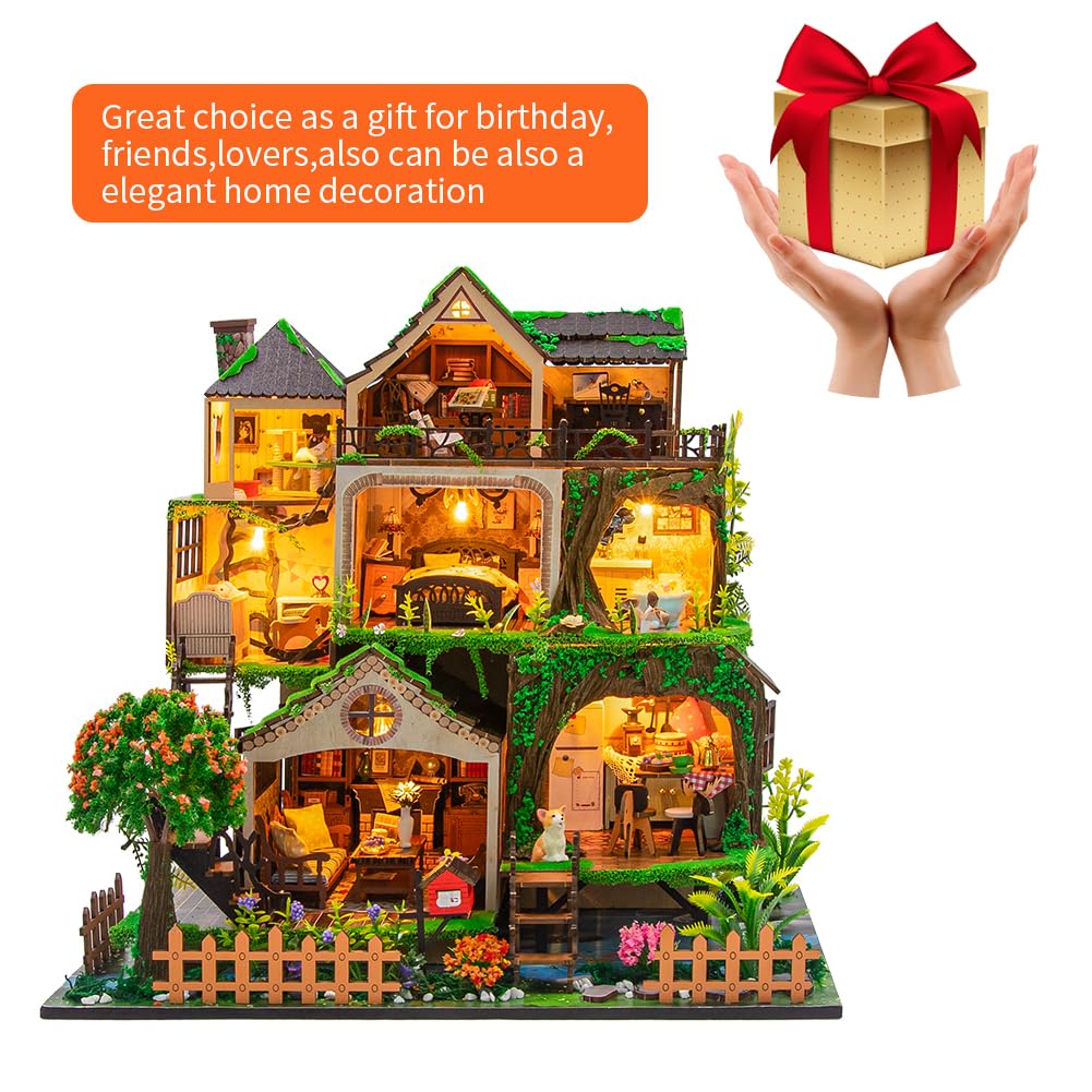 DIY Miniatur Puppenhaus Kit Multi Loft Haus Holz Miniaturen Haus Handwerk DIY Modellbausätze Weihnachten Geburtstag Geschenke für Männer und Frauen Freund (mit Staubschutz)